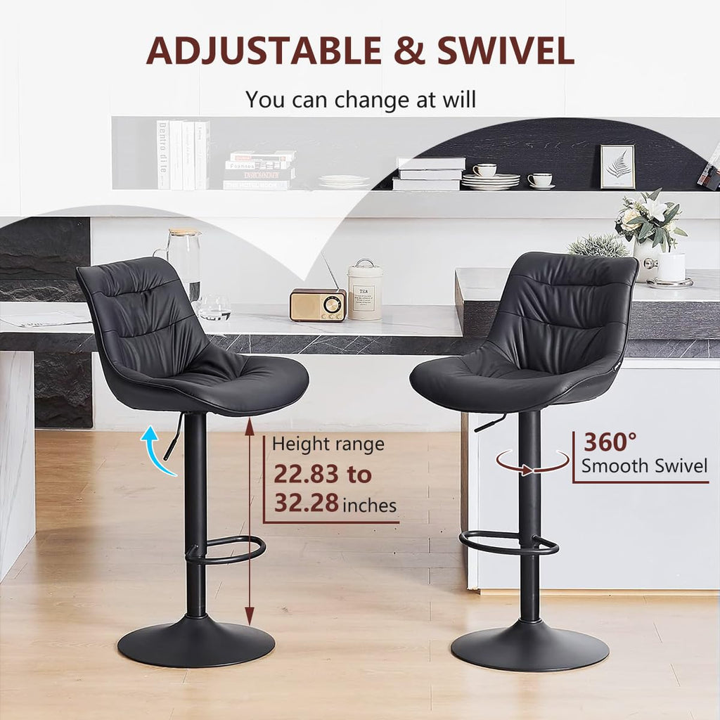 Kidol & Shellder Adjustable Bar Stools Set of 2, Faux Leather Counter Height BarStools with Back, Modern Mid Century Upholstered Bar stools for Kitchen Island Black