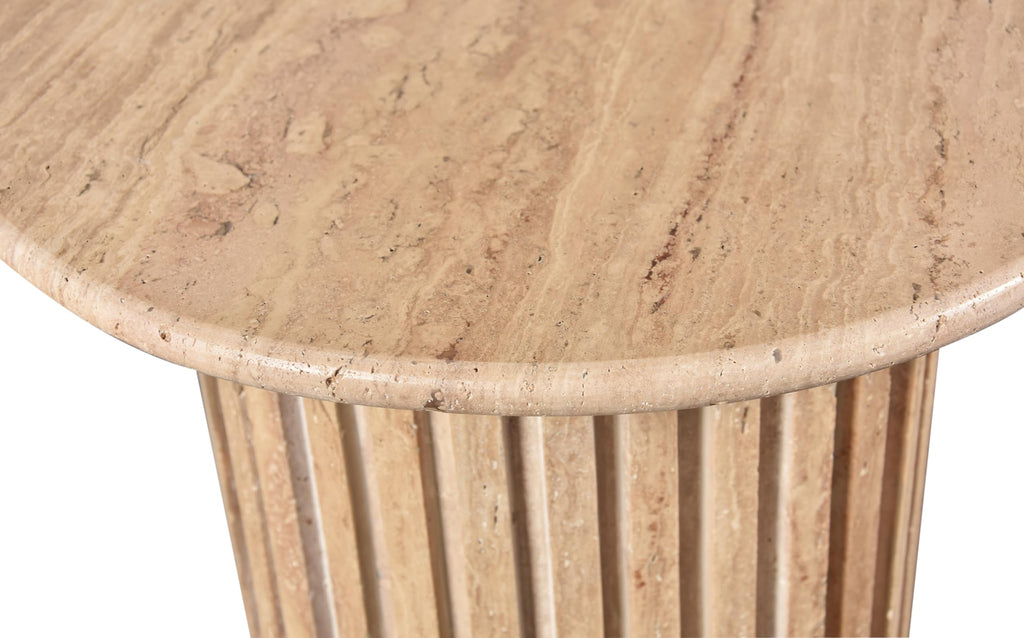 Meridian Furniture 248Travertine-ET Genoa Collection Art Deco End Table with Handcrafted Genuine Travertine, Natural Travetine Beige Color, 18" W x 18" D x 20" H, Beige
