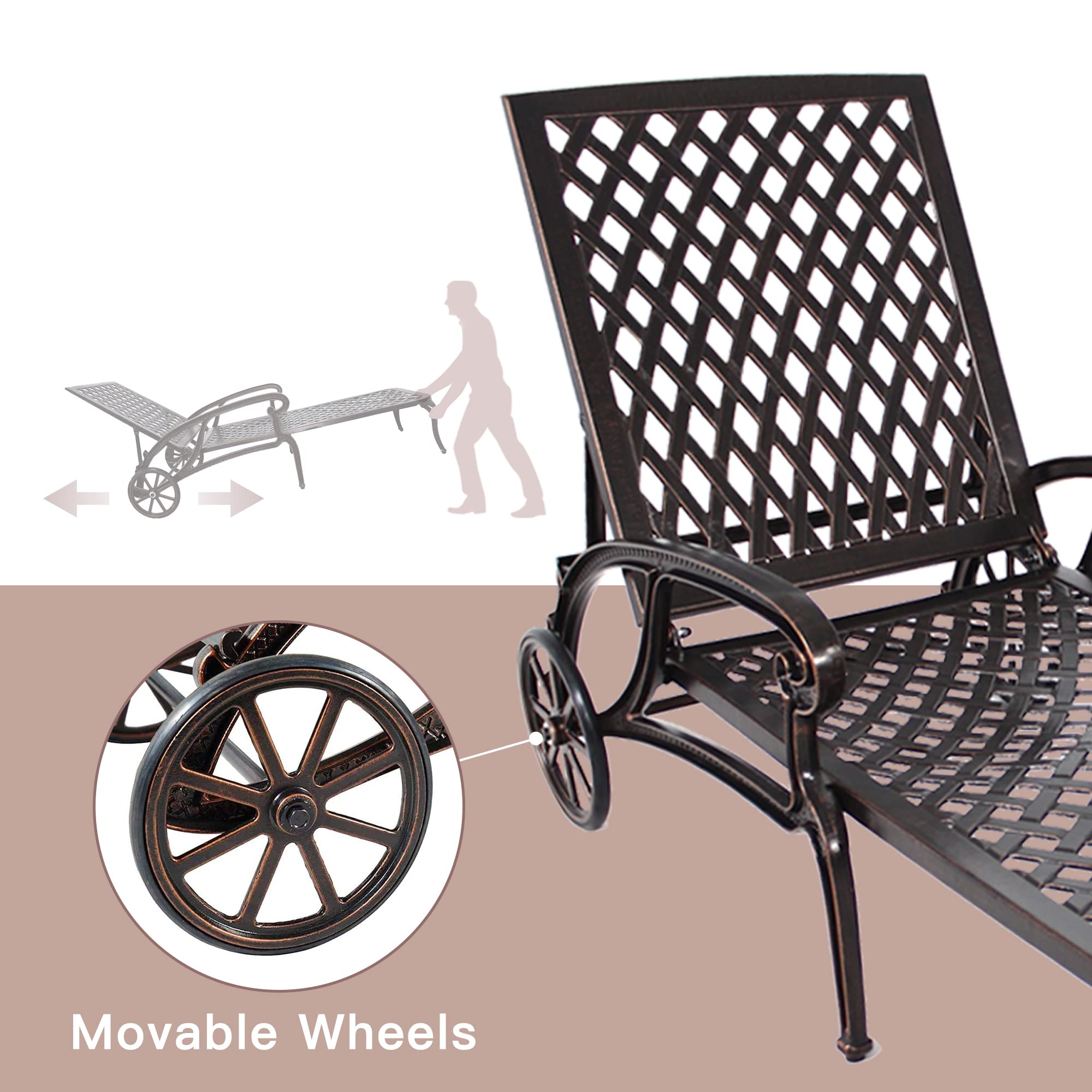 Villeston Chaise Lounges Outdoor - Lounge Chairs for Outside Pool Tanning Chair Adjustable Patio Reclining Cast Aluminum for Beach Yard, Antique Bronze