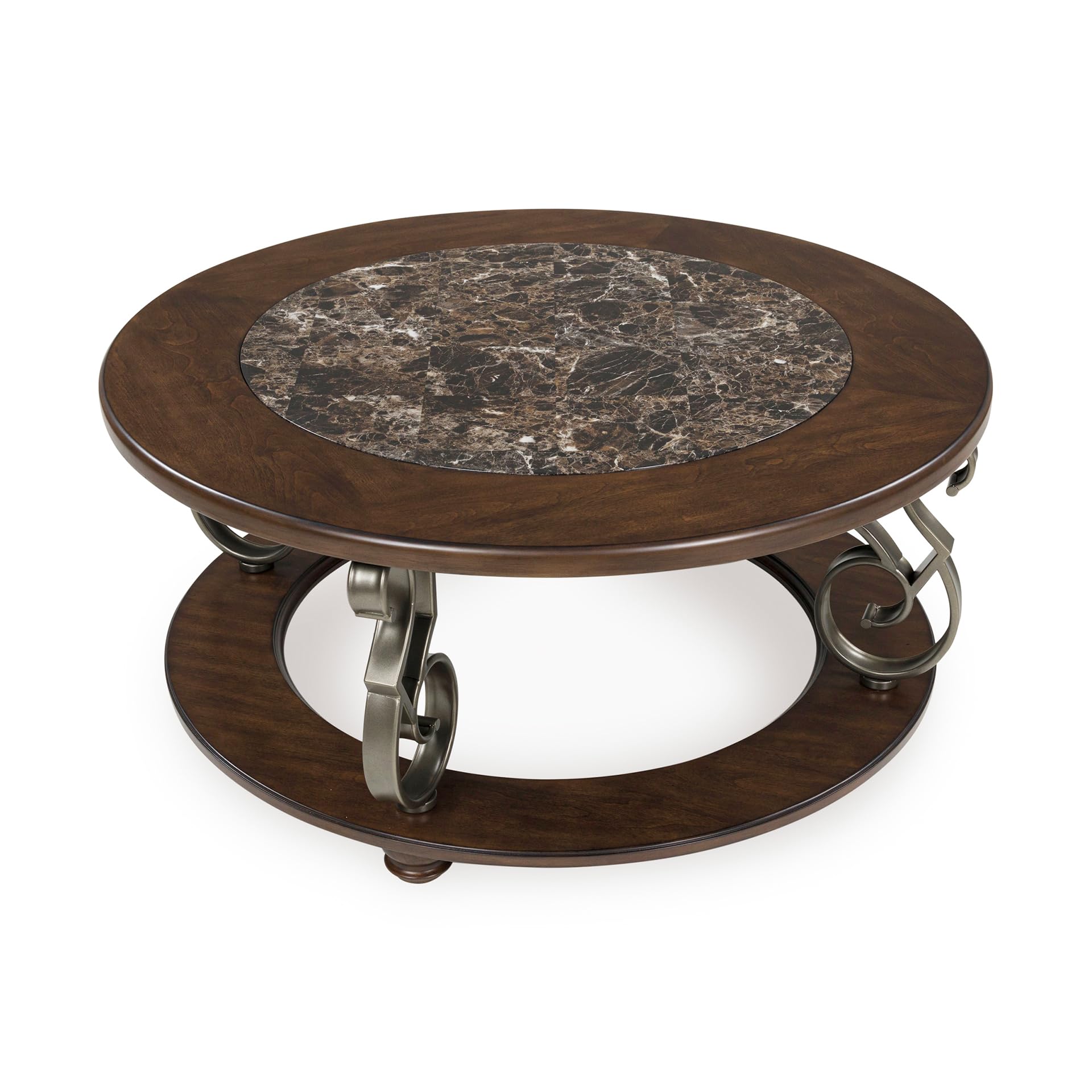 Signature Design by Ashley Frallyn Classic Coffee Table with Metal Legs and Bun Feet, Dark Brown