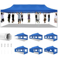 COBIZI 10x30 Heavy Duty Pop up Canopy Tent for Parties with 8 Sidewalls, Easy Setup Outdoor Commercial Gazebo for Wedding Event, Party Tent with Portable Bag & Sand Bags, Blue