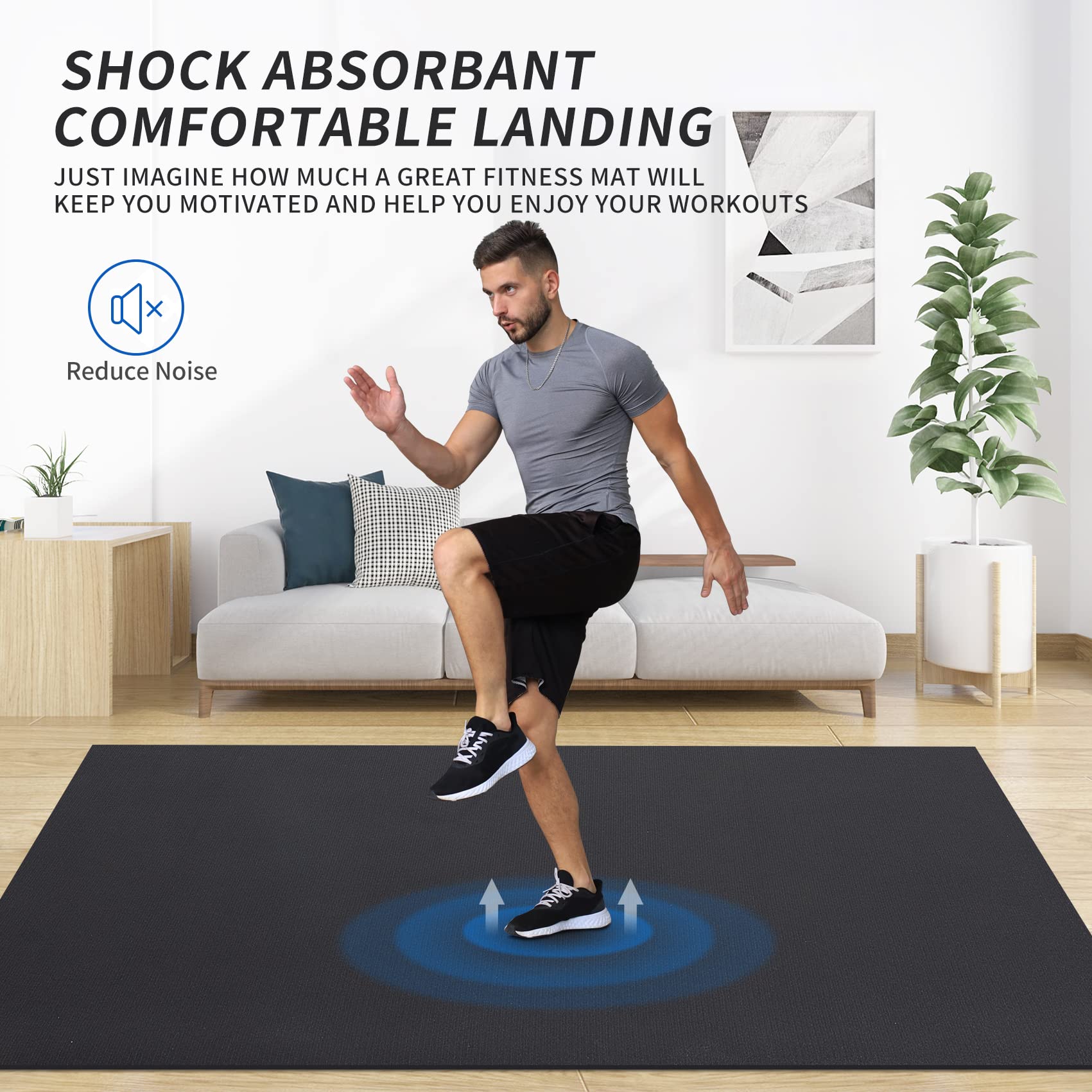 MRO Extra Large Exercise Mat 12'x7'/9'x7'/7'x7'/7'x5'(7mm), High-Density Workout Mats for Home Gym Flooring, Non-Slip, Extra Thick Durable Cardio Mat, Ideal for Plyo, MMA, Jump Rope - Shoe Friendly