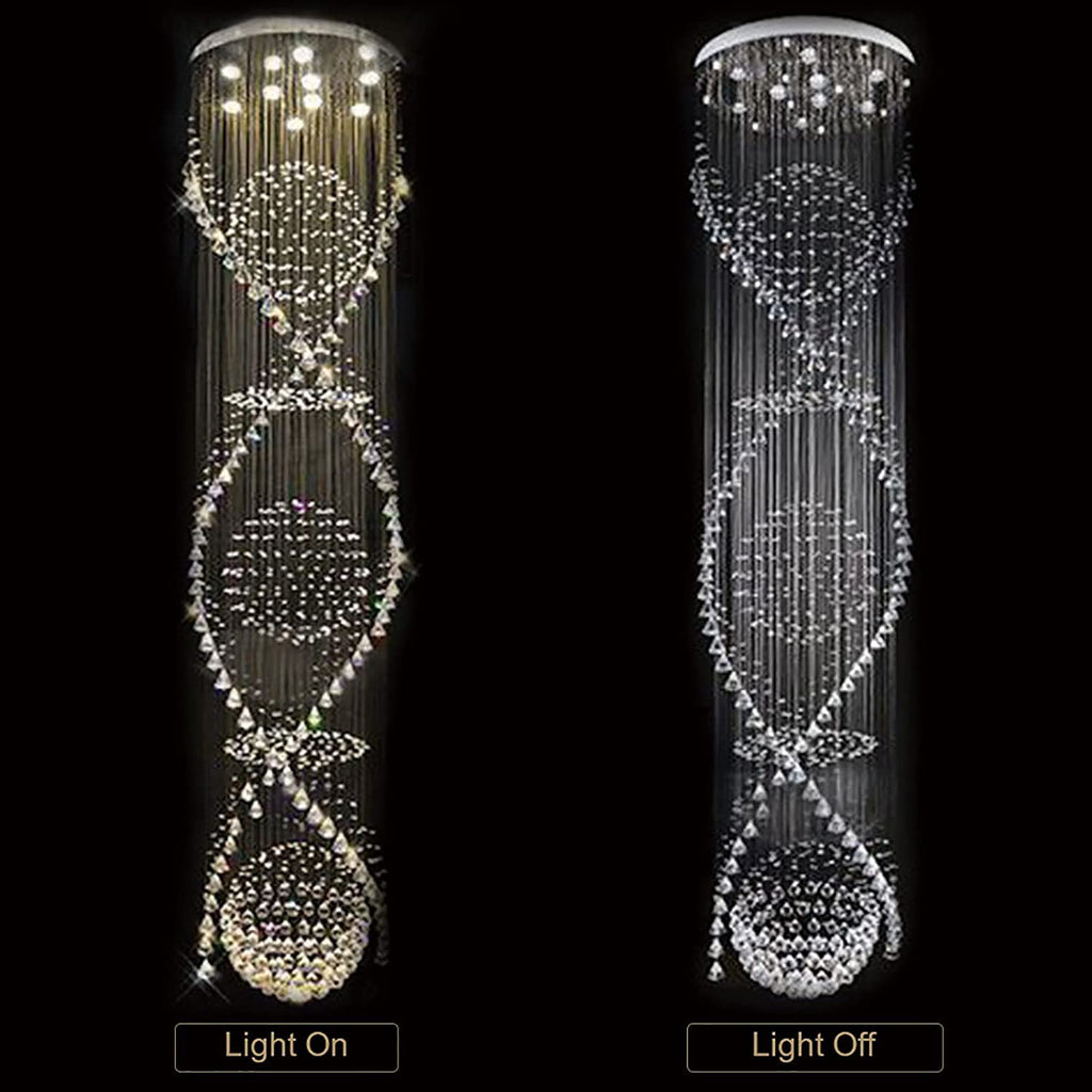 7PM Chandelier for Staircase, Crystal Foyer Chandelier High Ceiling, Modern Raindrop Chandeliers Flush Mount Ceiling Light Fixture for Spiral Staircase, Foyer, Entryway, High Ceiling W25.6 X H 98.4"