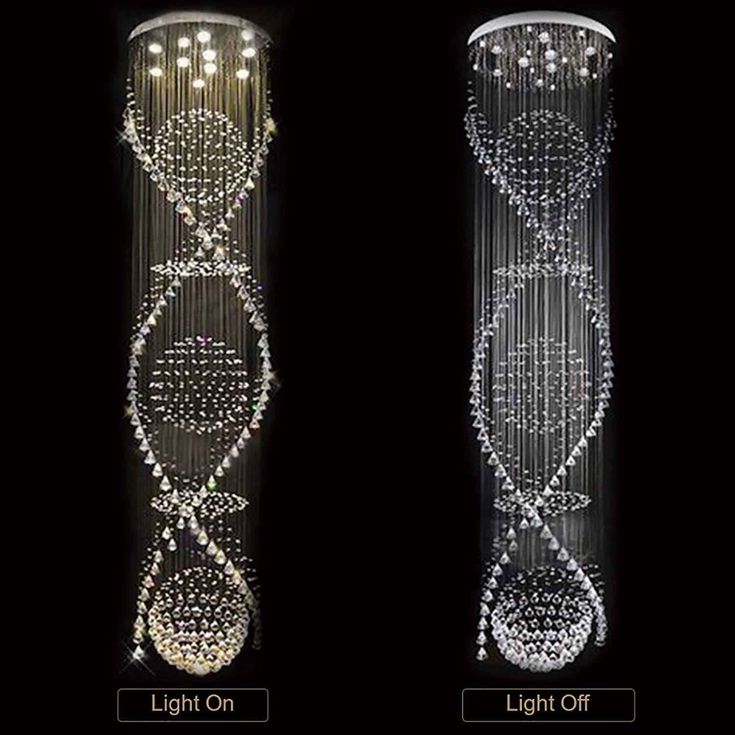 7PM Chandelier for Staircase, Crystal Foyer Chandelier High Ceiling, Modern Raindrop Chandeliers Flush Mount Ceiling Light Fixture for Spiral Staircase, Foyer, Entryway, High Ceiling W25.6 X H 98.4"