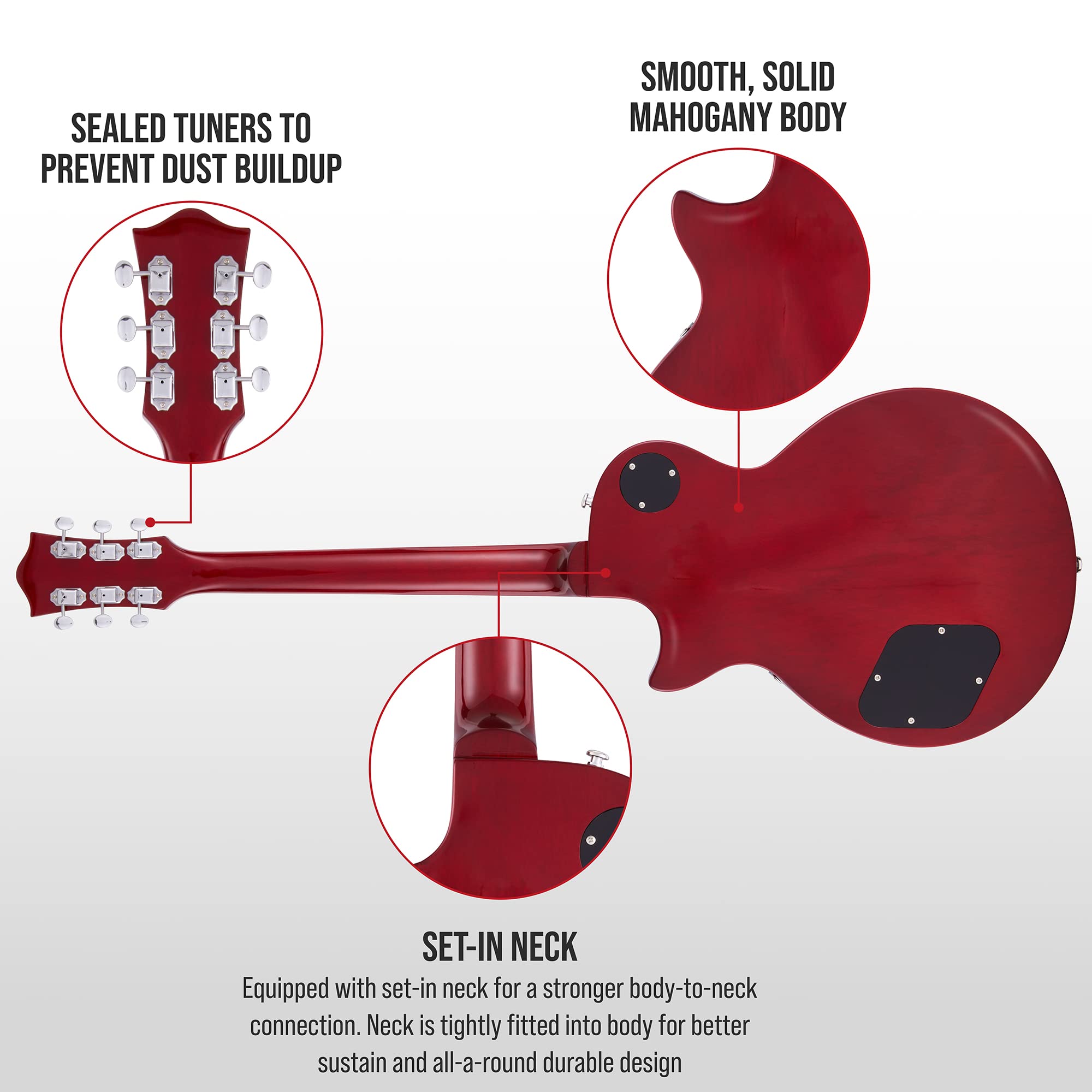 LyxPro 39” SB Series Electric Guitar, LP Style for Beginner, Intermediate & Pro Players Solid Body Guitar, Bonus 2-Pack of Picks, Mahogany Wood, Volume/Tone Controls, 3-Way Pickup - Sunburst
