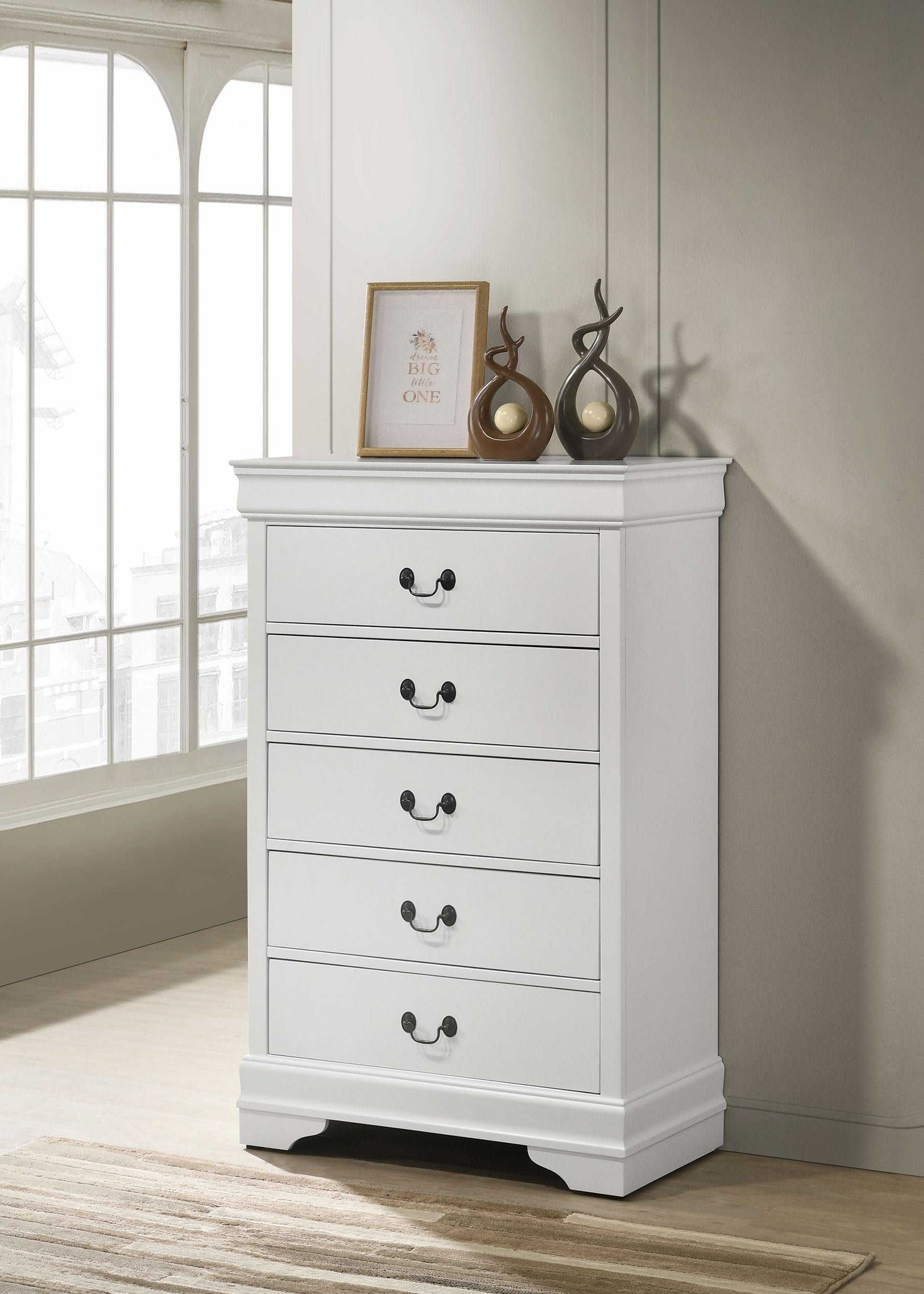 Coaster Home Furnishings - Louis Philippe - Wood - 5-Drawer Chest with Bail Handles, Molded Trim and Bracket Feet - Traditional - Bedroom - White - 202445