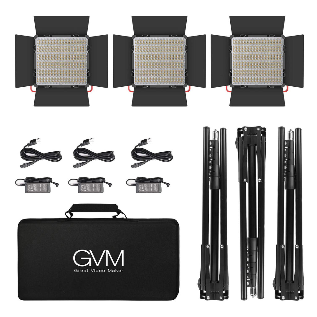 GVM RGB LED Video Light, 50W Video Lighting Kit with APP Control, 1200D Photography Lighting kit for YouTube Studio, 3 Packs Led Panel Light, 3200K-5600K, Aluminum Alloy Shell, CRI 97