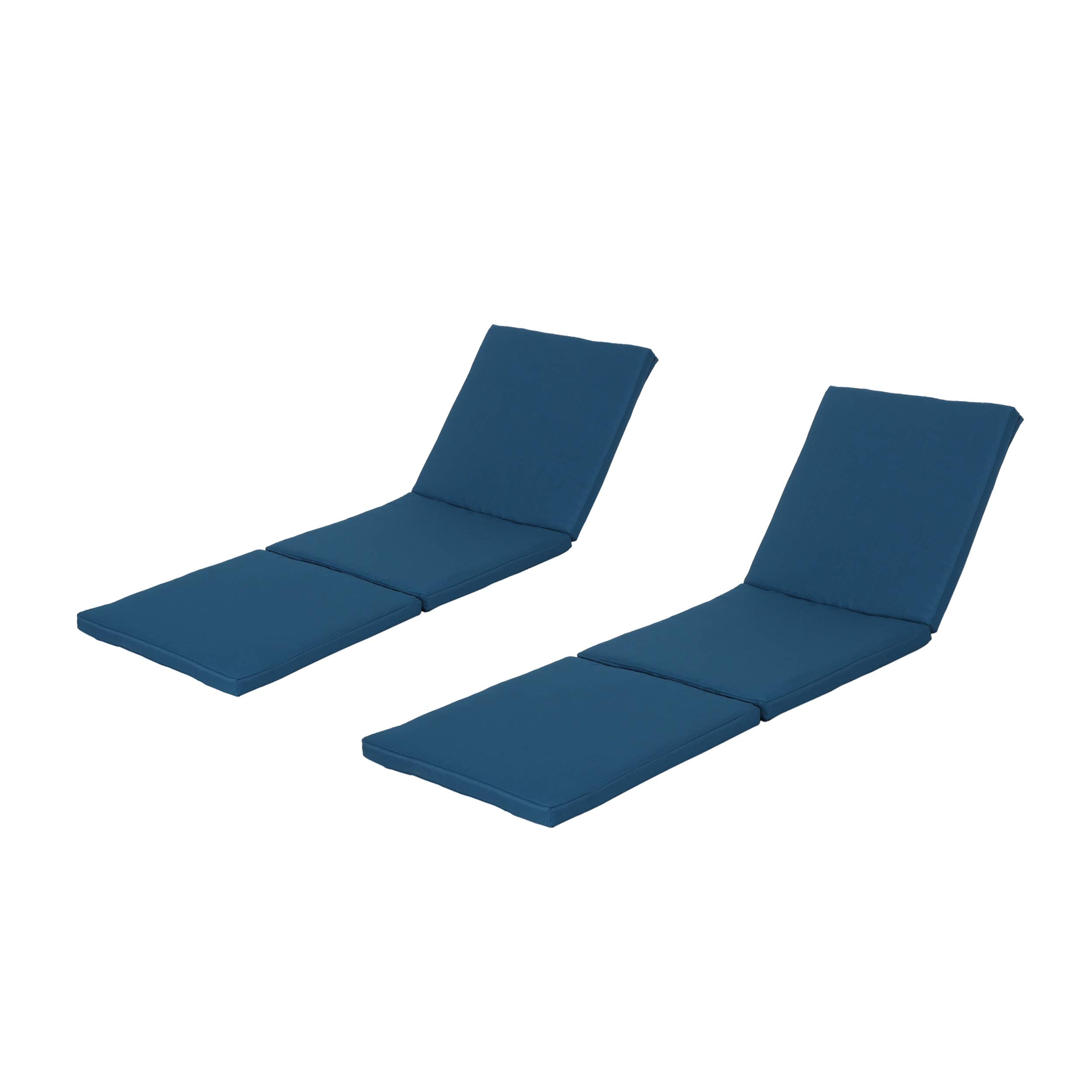 Great Deal Furniture Daisy Outdoor Teak Finish Chaise Lounge with Blue Water Resistant Cushion (Set of 2)