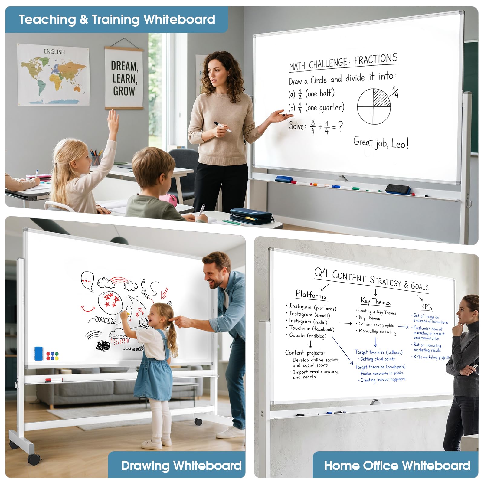 MaxGear Big Mobile Whiteboard, 72x40 Double Sided Magnetic Dry Erase Board with Stand, Height Adjustable Rolling Whiteboard for Home, School & Office, Heavy-Duty Aluminum Frame & Reinforced Packaging