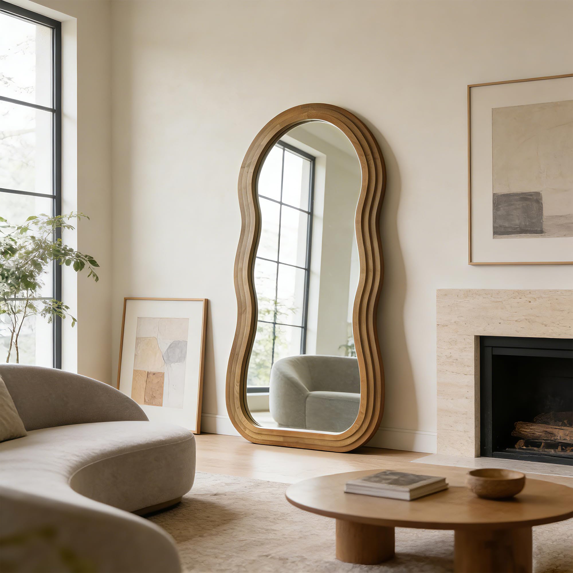 DAOYIJIAJU Wavy Full Length Mirror, 67"x31.5" Irregular Aesthetic Mirrors with Triple Layer Solid Wood Frame, Premium Organic Floor Mirror for Living Room Entryway Hallway Cloakroom, Leaning/Hanging