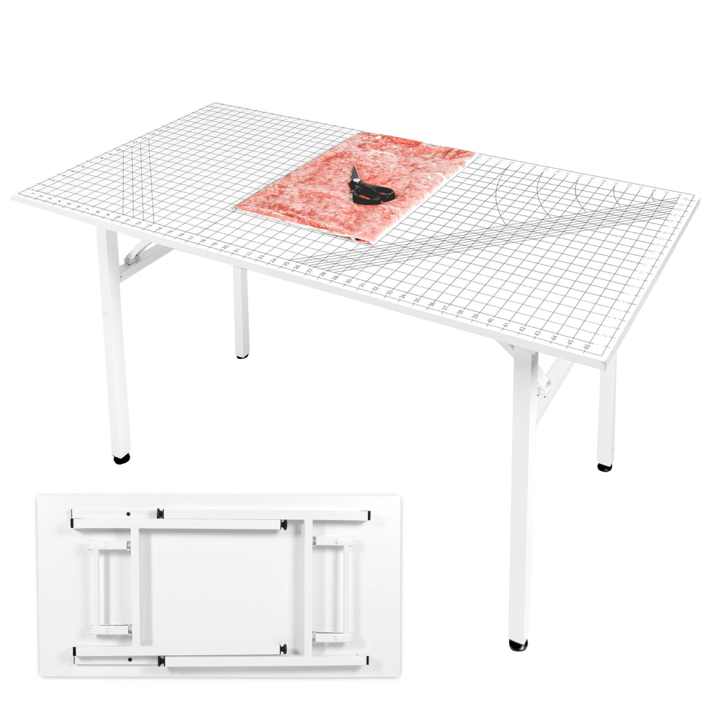 Crutello Fabric Cutting Table for Sewing Room - 48x24 inch Grid Top Folding Craft Table for Adults - Steel Folding Storage Legs for Sewing Machine, Hobby and Crafting Room - Patent Pending