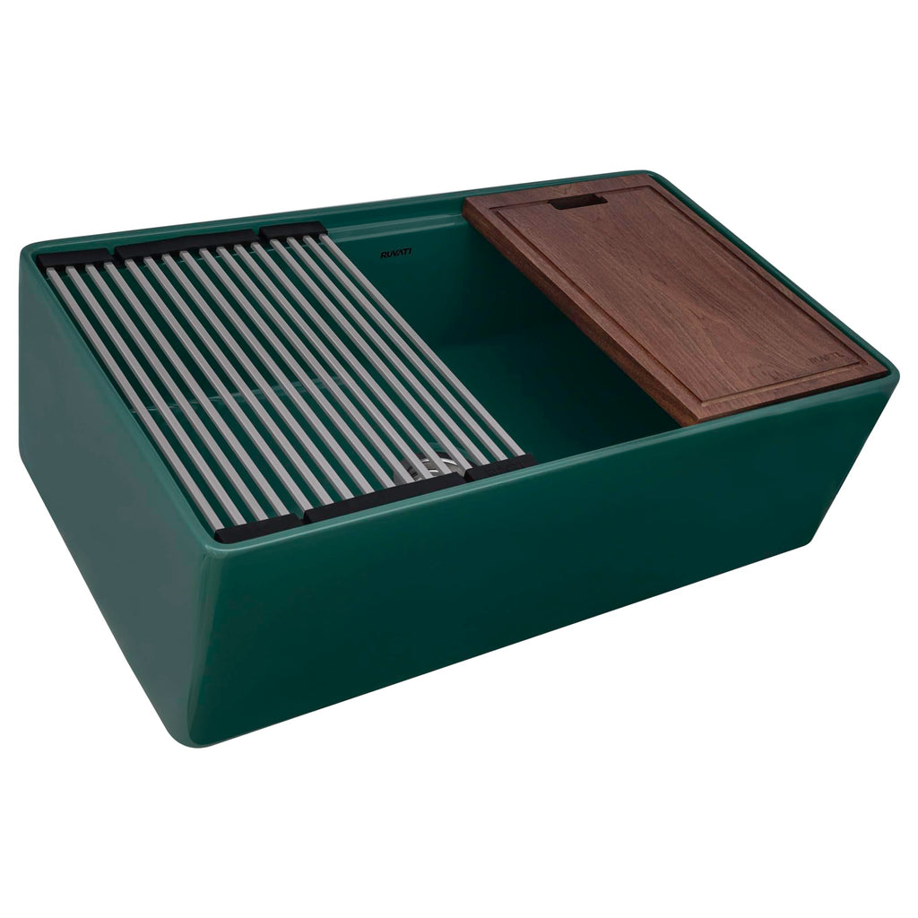 Ruvati 33 inch Fireclay Workstation Emerald Green Farmhouse Kitchen Sink Apron Front Single Bowl - RVL2387EG