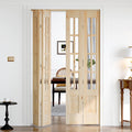 Roymelo Bifold Doors for 48"×80" (Four 12x80) Opening, Clear Glass French Interior Folding Barn Door with Concealed Hardware Kit Included, Spruce Wood Support DIY Dyeing, Preassembled Door, Save Space