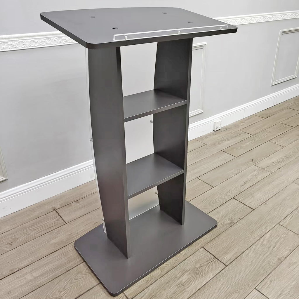 FixtureDisplays® 44.3" Tall Podium for Floor, Curved Frosted Front Acrylic Panel - Dark Grey 19658-GREY-NEW-NPF