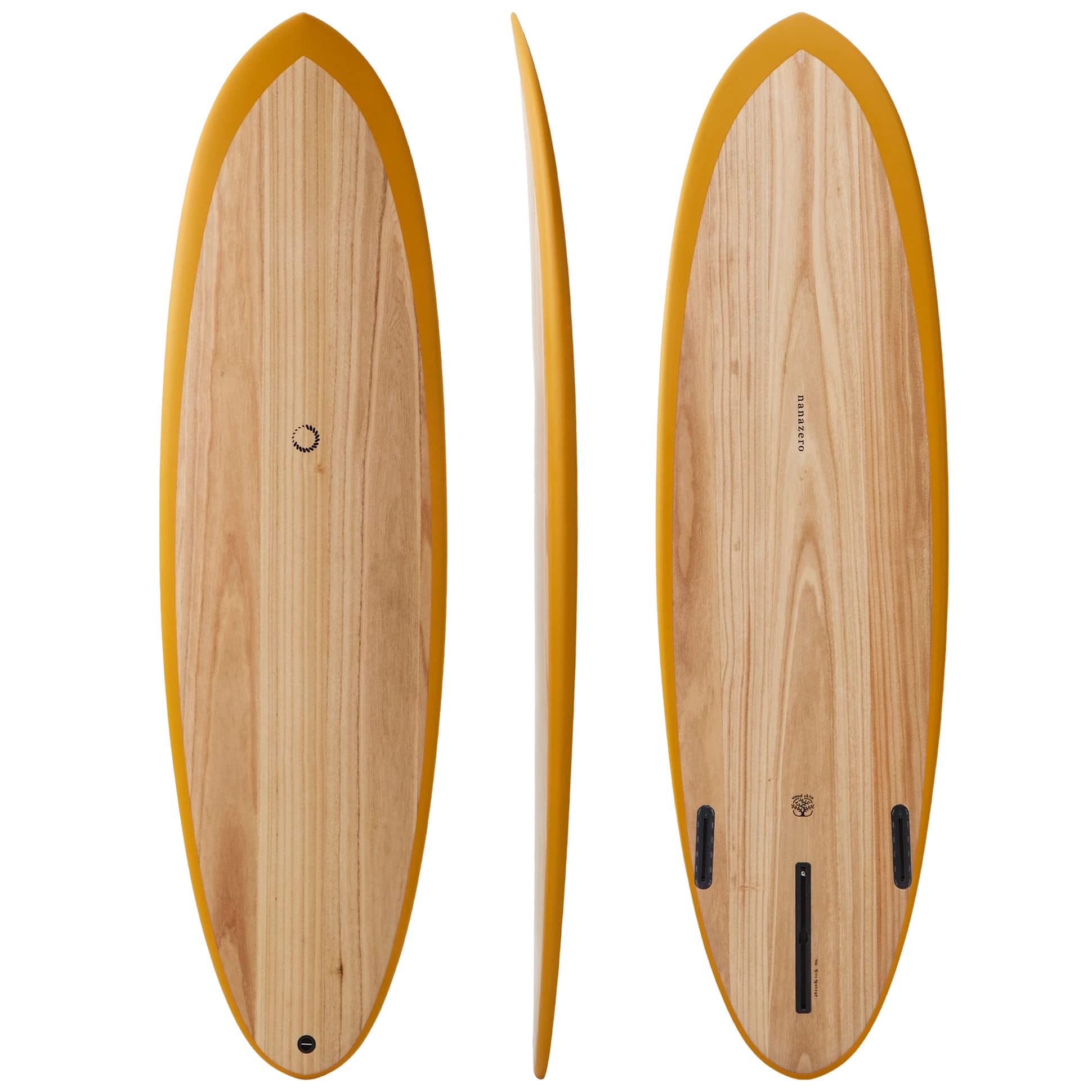 nanazero Wood Skin Surfboard Mid Length MID01 6'4" Yellow Brown, Durable and Light-Weight Structure