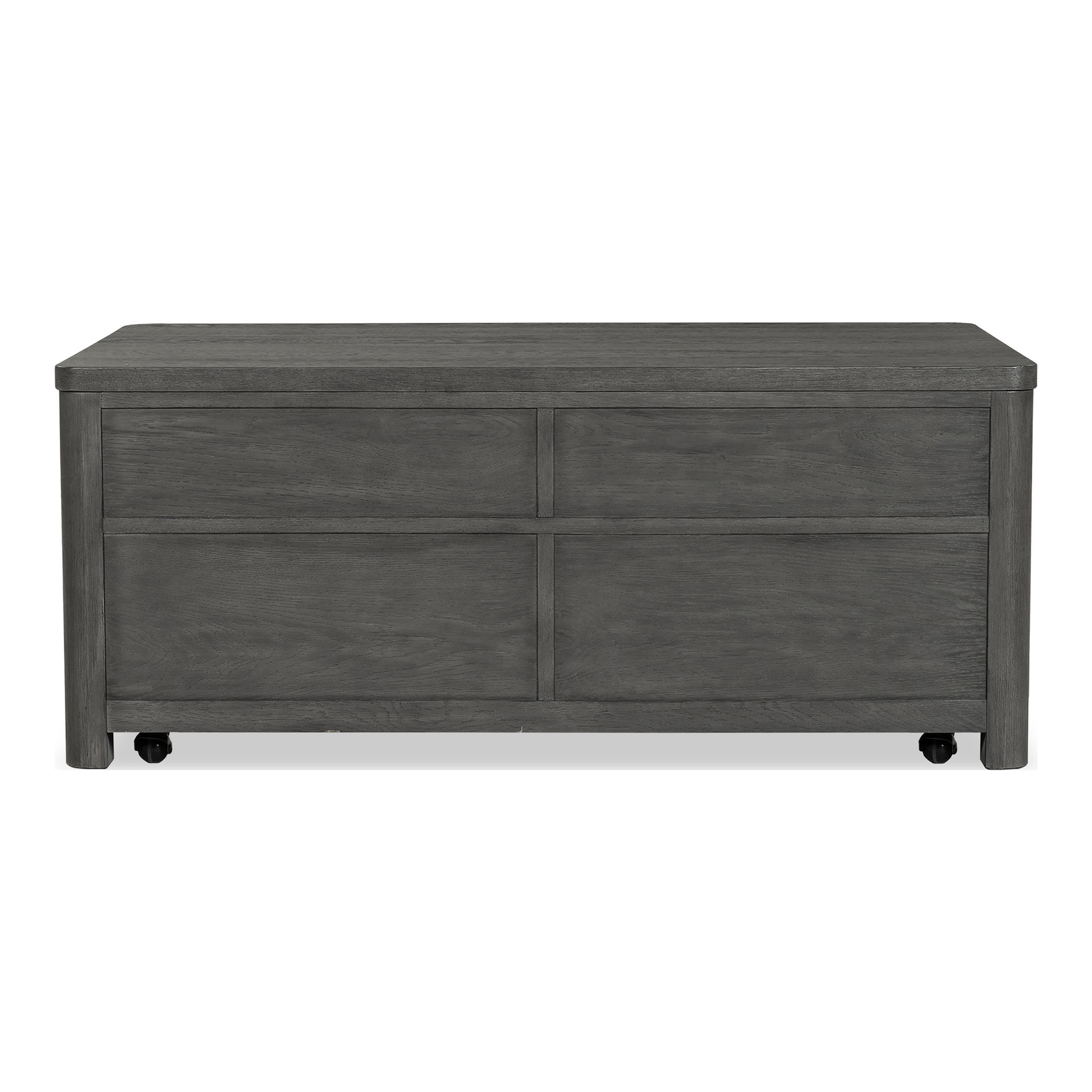 Furniture of America Selyra Modern Contemporary Solid Wood 46-inch Lift-top Rectangular Coffee Table with Dented Stainless Steel Accents, Wire Brush and Ball-Bearing Glides for Living Room, Ash Gray