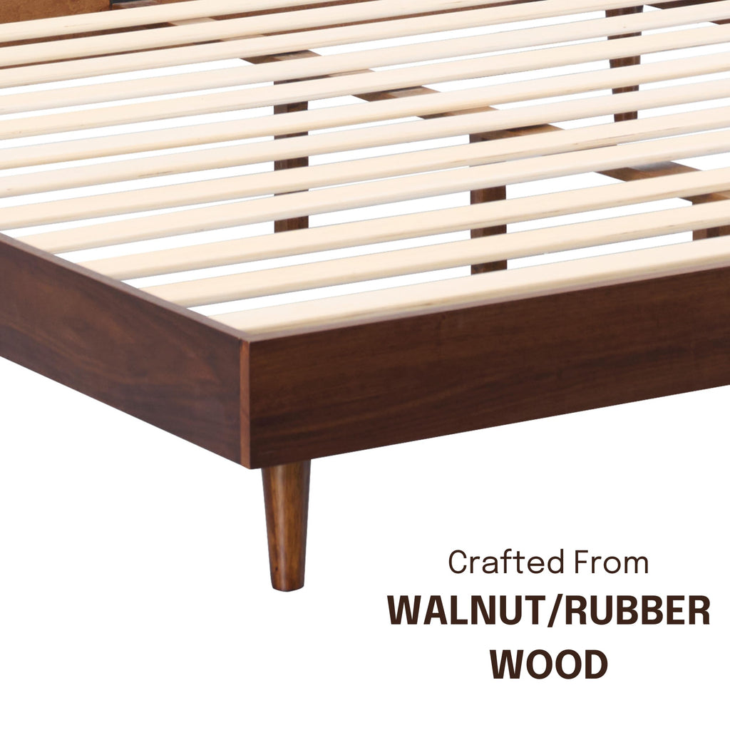 NTC Fly Wooden Bed Frame Without Headboard, Crafted from Walnut, Rubber Wood with Silent Slats and Wood Central Supports, 1000 Lb Capacity, Effortless Assembly, King - Dark Walnut
