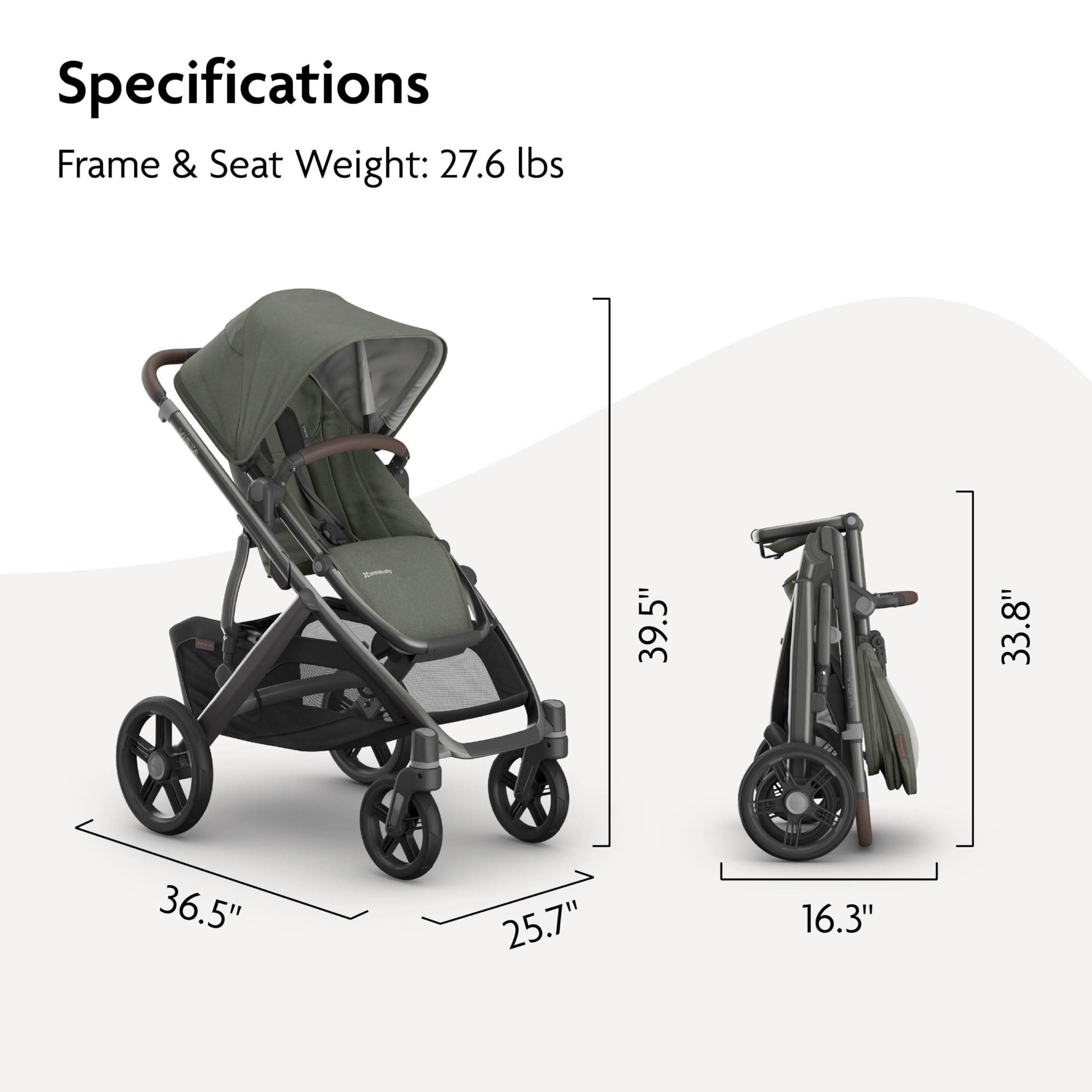 UPPAbaby Vista V3 Full-Size Single-to-Double Stroller System, Toddler Seat, Bug & Rain Shields, Storage Bag Included, Evelyn (Meadow Green/Graphite Frame/Chestnut Leather)