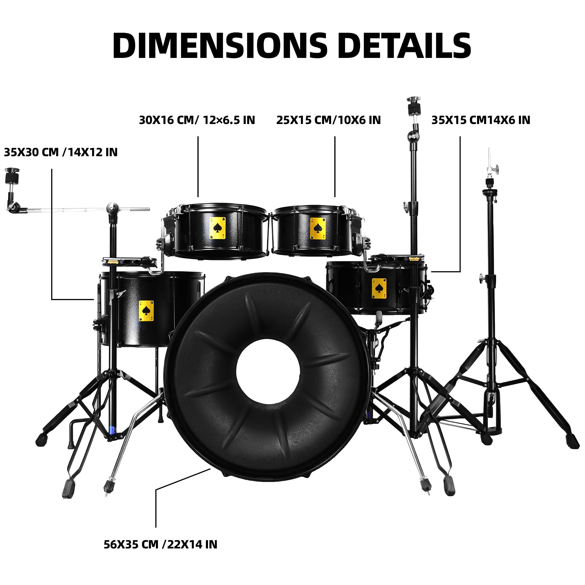 Beatello Metal Drum Set for Adults, 5-Piece Complete Acoustic Drum Kit with Independent Tom-Tom, Professional Resonant Metal Shells & Heavy Duty Stands for Beginners & Studio, Sleek Black