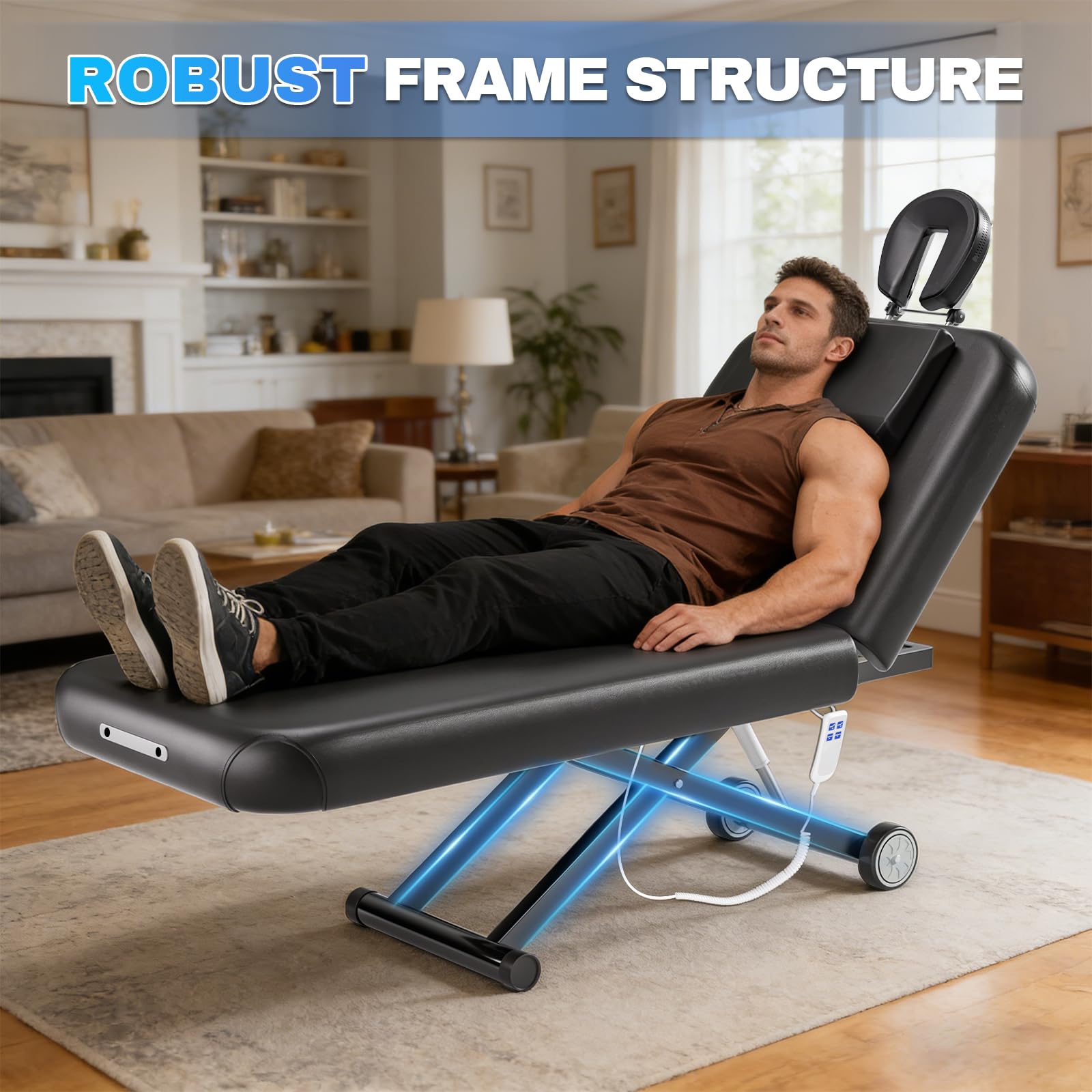 kaiwrxin Fully Electric Massage Table with Lift, 1500lbs Capacity - Professional Adjustable Facial Bed for Estheticians, Spa & Waxing, Heavy-Duty 550lbs Capacity 2r5 2r7 (Black - X-Shaped)