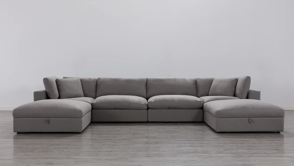 Roundhill Furniture Rivas Contemporary Feather Fill 5-Piece Modular Sectional Sofa with Two Ottomans, Graphite