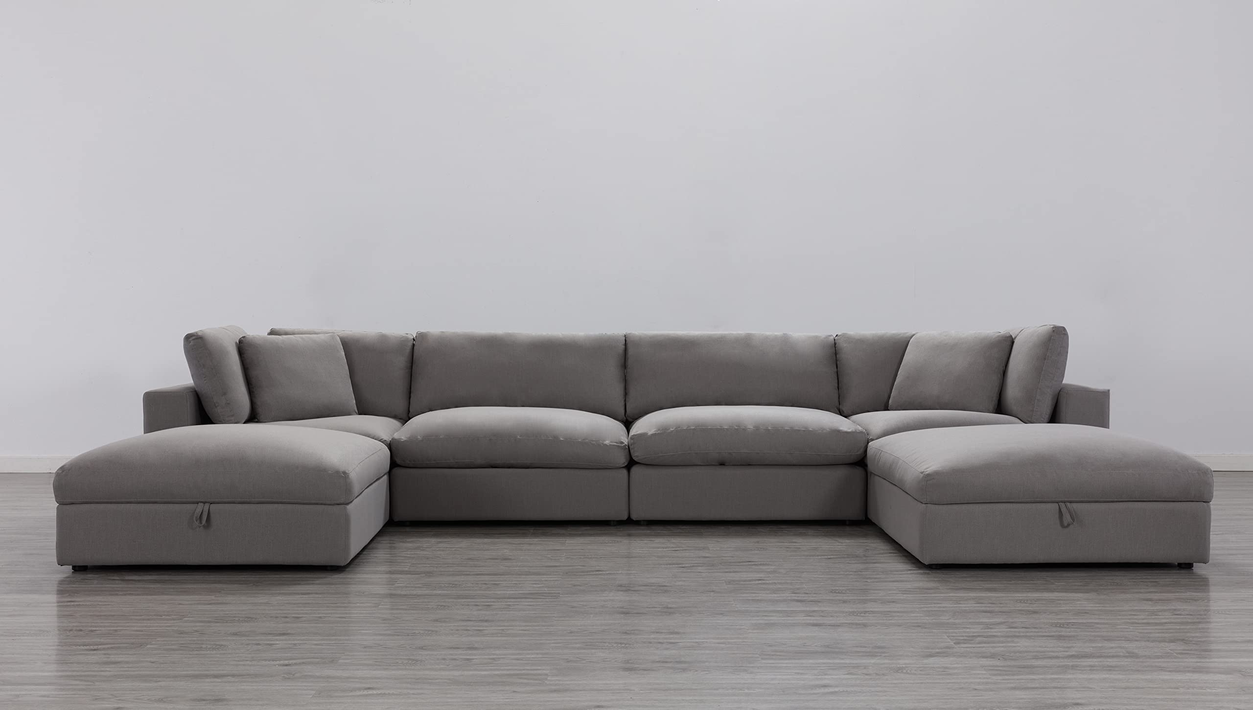 Roundhill Furniture Rivas Contemporary Feather Fill 5-Piece Modular Sectional Sofa with Two Ottomans, Graphite