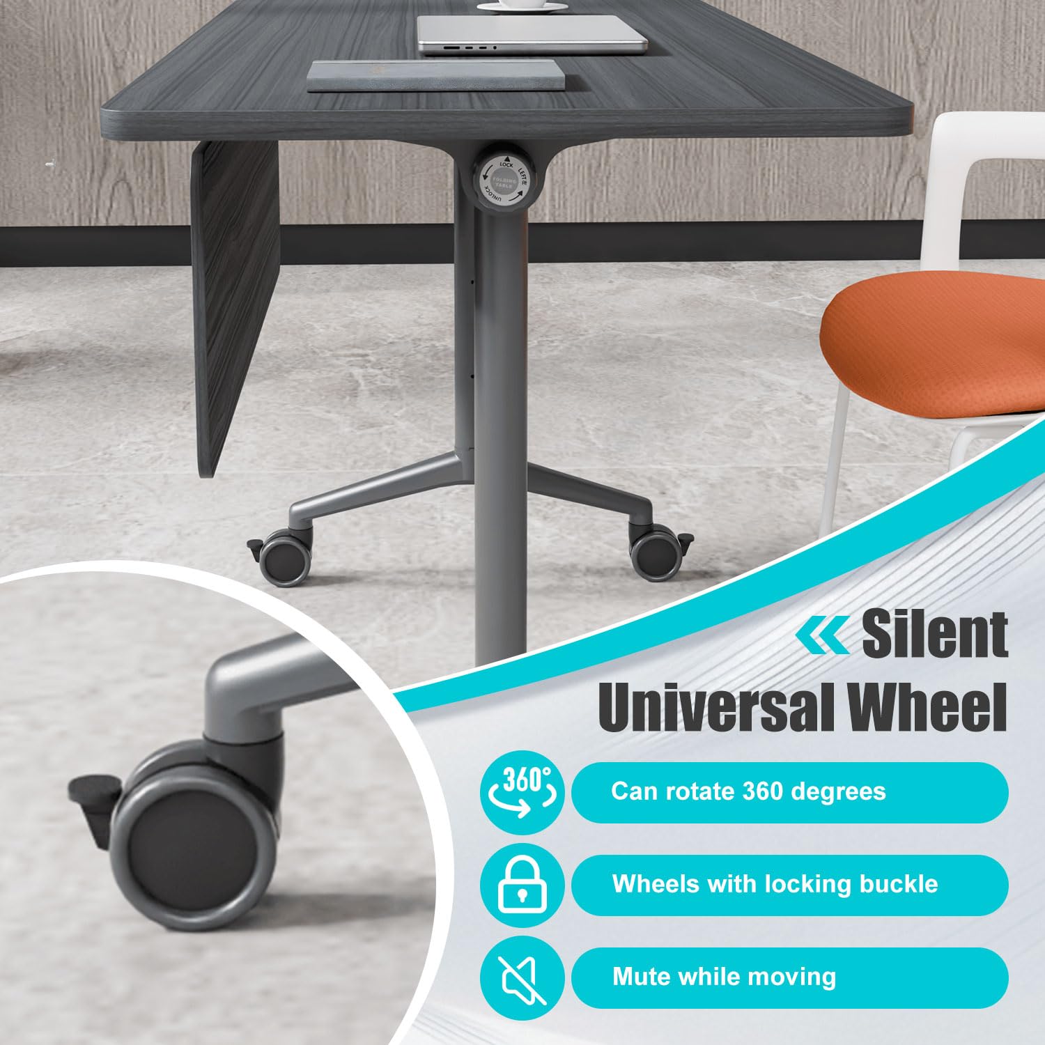 Modular Folding Conference Room Table with Wheels - 4 Pack Flip Top Mobile Training Table,Modern Meeting Tables 2-30 Person,Black,55.1"x21.6"x29.5"