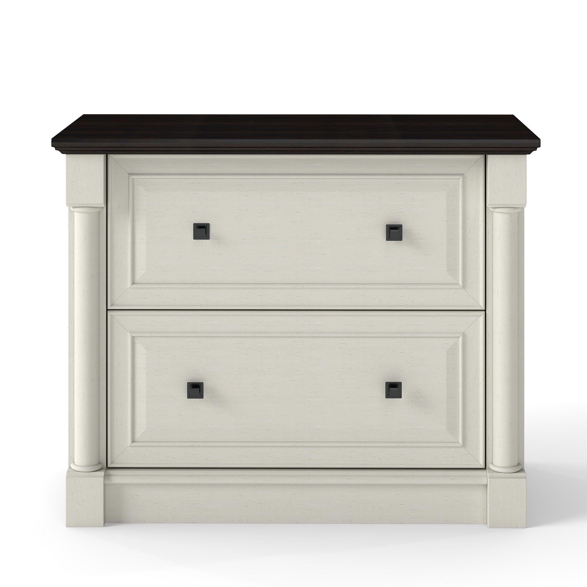 2-Drawer Roman Column File Cabinet, 36.8″ Wide Lateral File Cabinet with Hanging Folders, Fits Letter Legal A4 Size, Elegant Classic Design Home Office Boss Room Printer Stand, White and Brown top