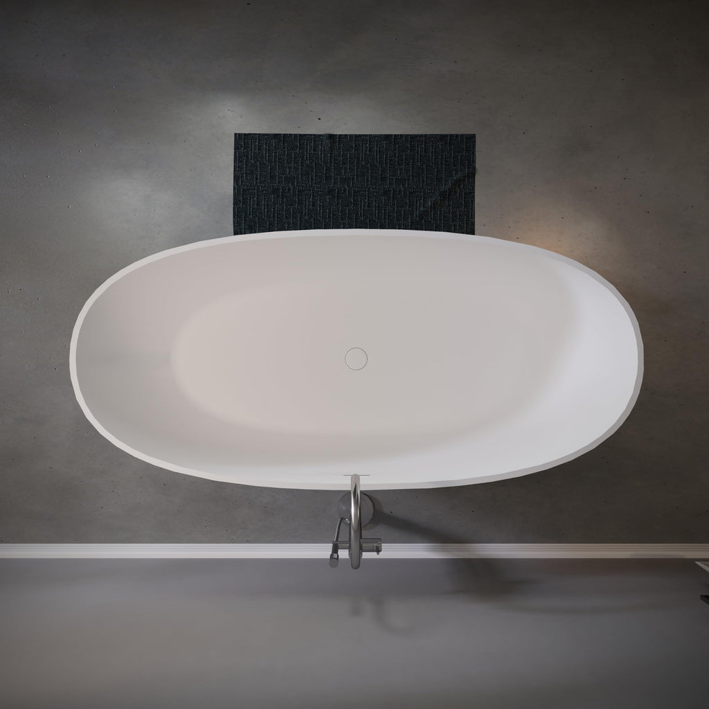 GDFStudio 65" Freestanding Solid Surface Bathtub, Handcrafted Stone Resin Soaking Tub with Overflow and Pop-up Drain, Matte White Luxury Bathtub, Ergonomic Design, 57.6-Gallon Capacity