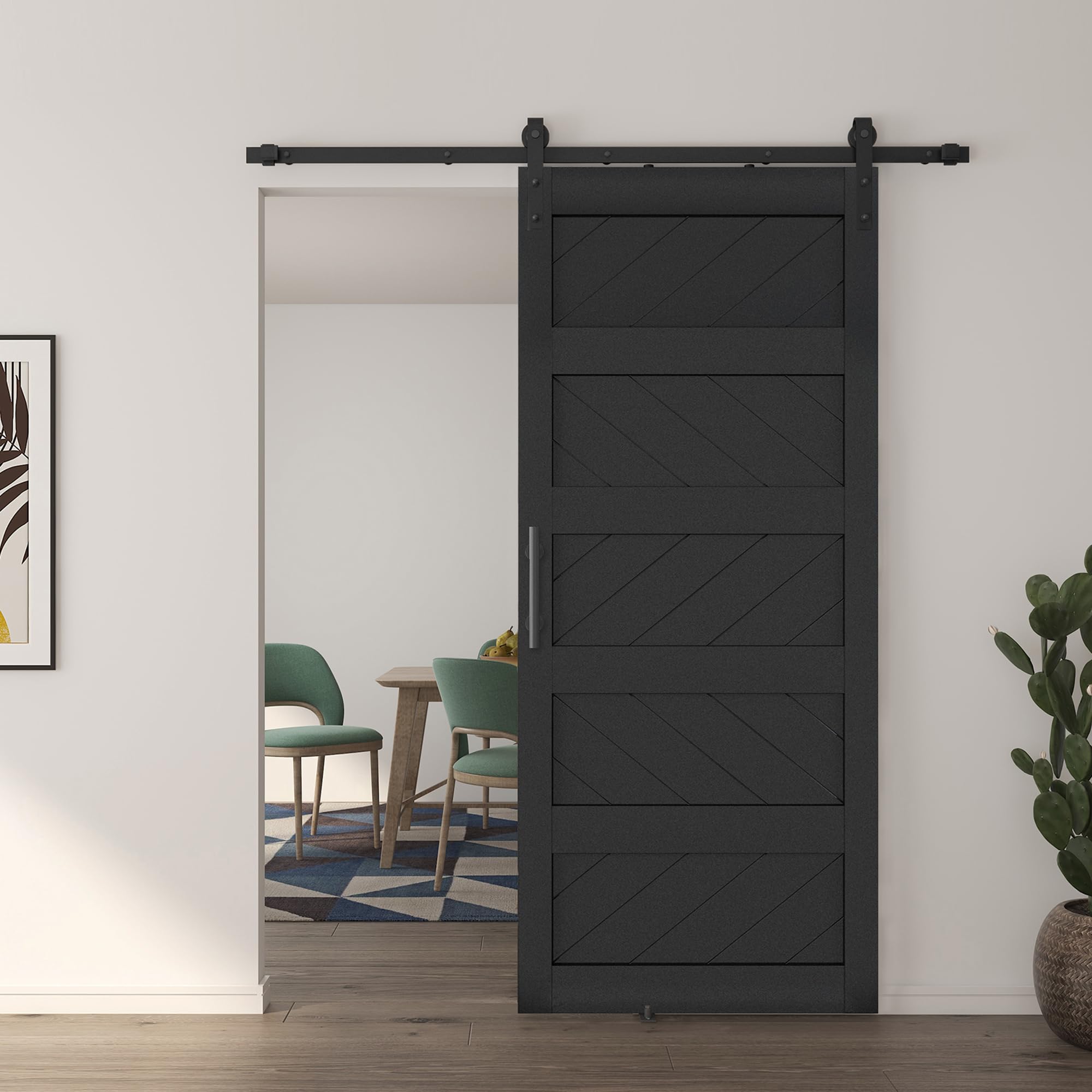 JUBEST 36" x 84" Barn Door, Slding Barn Door Kit Wave-Shape Barn Door Panel with Hardware Kit Include, Easy Installation, Solid Wood, MDF & PVC Covered, Black