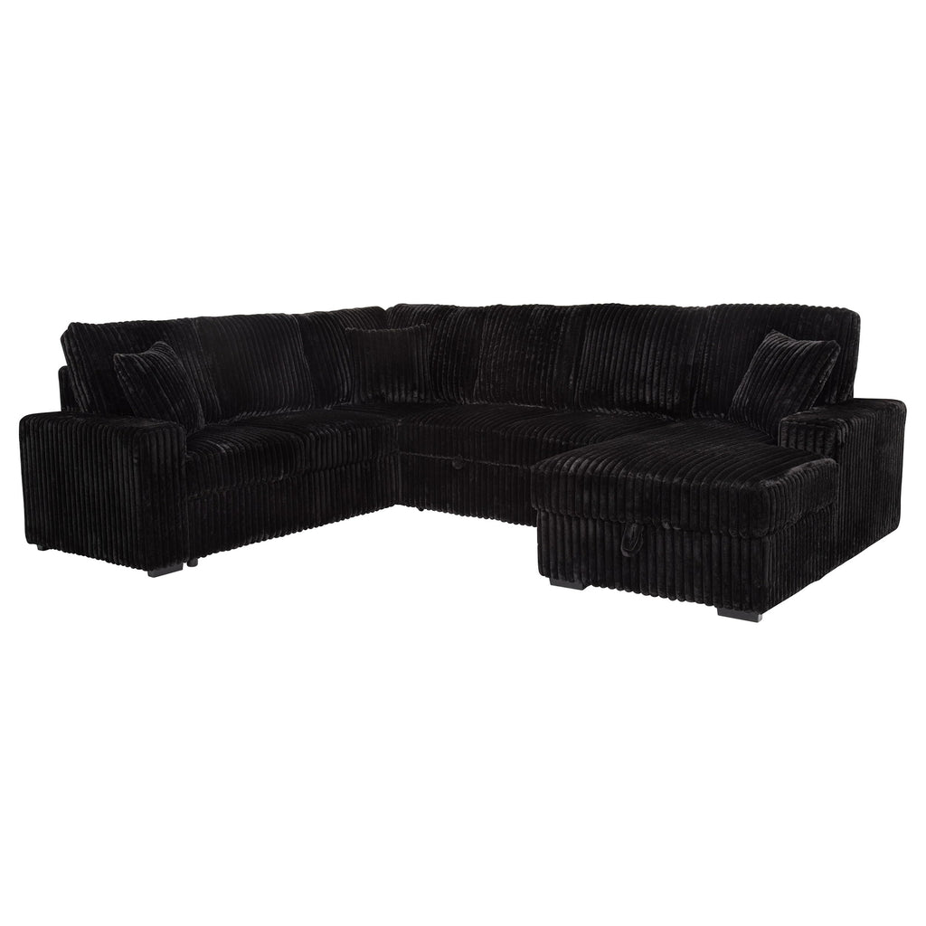 Coaster Home Furnishings - Devonshire - Sleeper Sectional Sofa with Pop-Up Sleep Surface, Storage Chaise, Three Accent Pillows and Pull-Out Bed - Living Room - Black - 511049