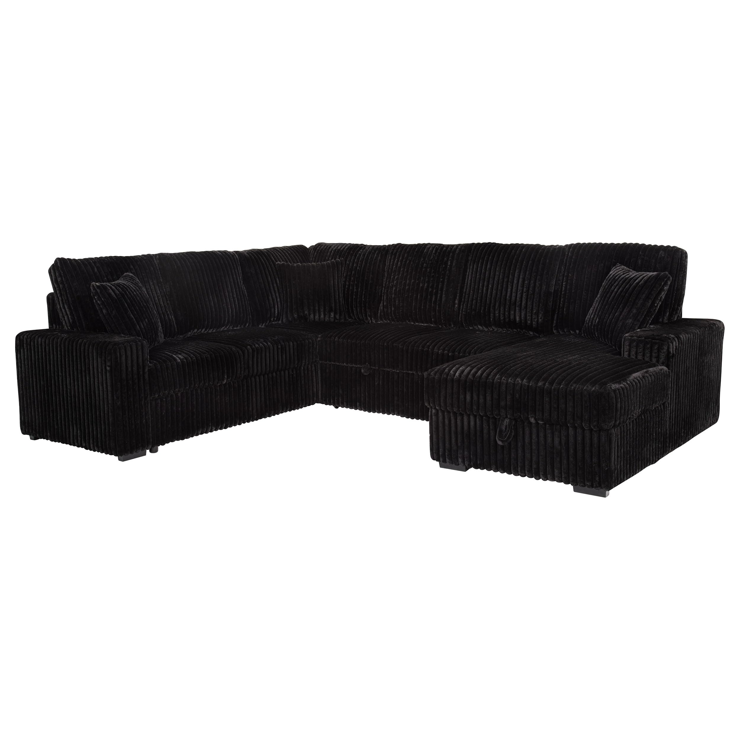 Coaster Home Furnishings - Devonshire - Sleeper Sectional Sofa with Pop-Up Sleep Surface, Storage Chaise, Three Accent Pillows and Pull-Out Bed - Living Room - Black - 511049