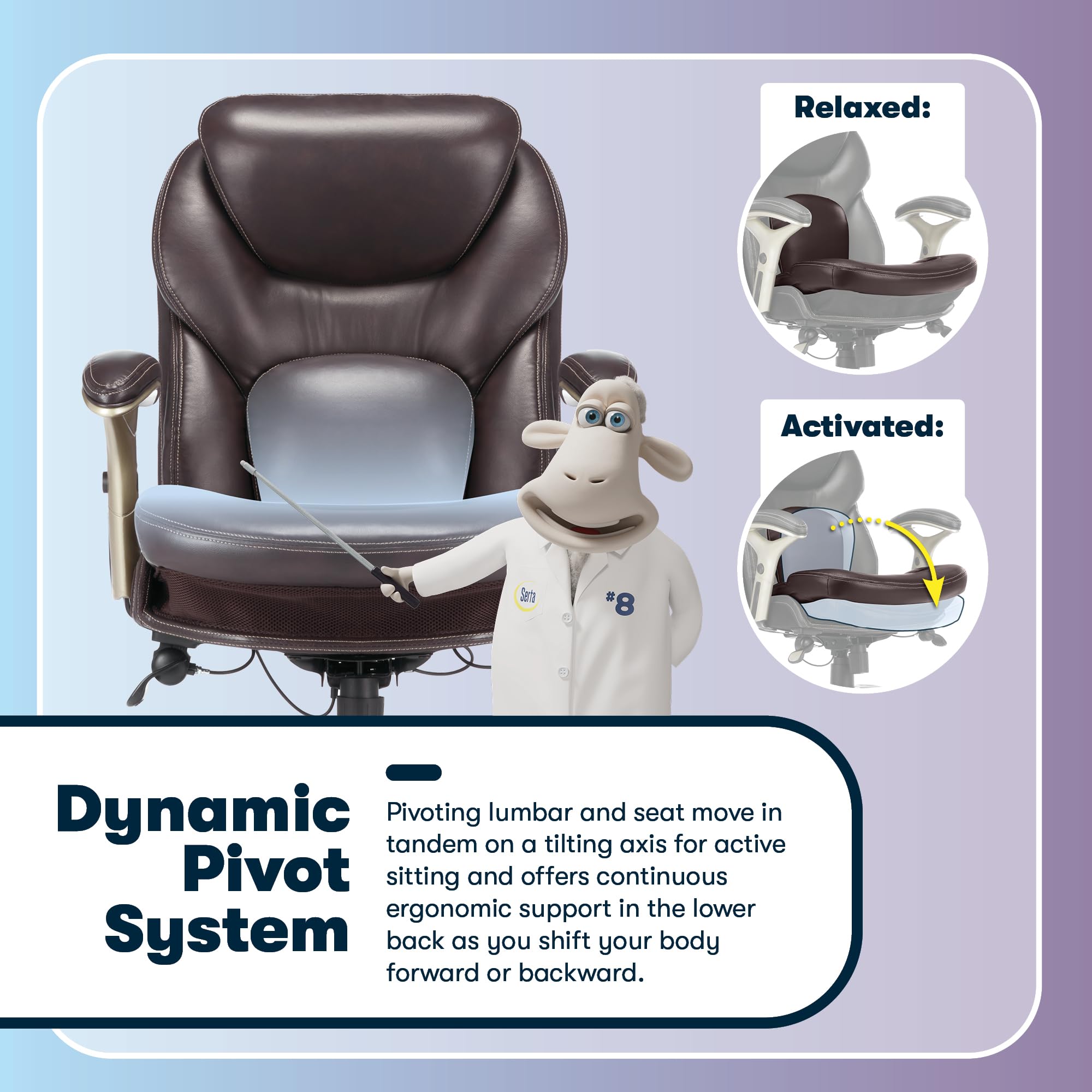 Serta Claremont Ergonomic Executive Office Chair with Back in Motion Technology, Adjustable Mid Back Desk Chair with Lumbar Support, Bonded Leather, Chestnut Brown