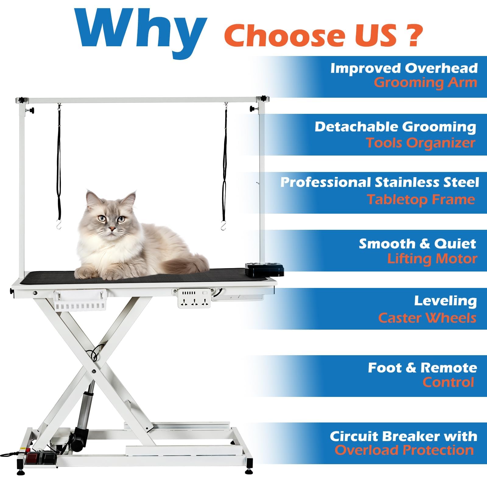 50" Hydraulic Dog Grooming Table for Pet, Professional Electric Dog Groom-ing Table, Heavy Duty Height Adjustable Pet Grooming Tabl-e with Grooming Arm &Anti Slip Tabletop, Capacity Up to 300LB, White