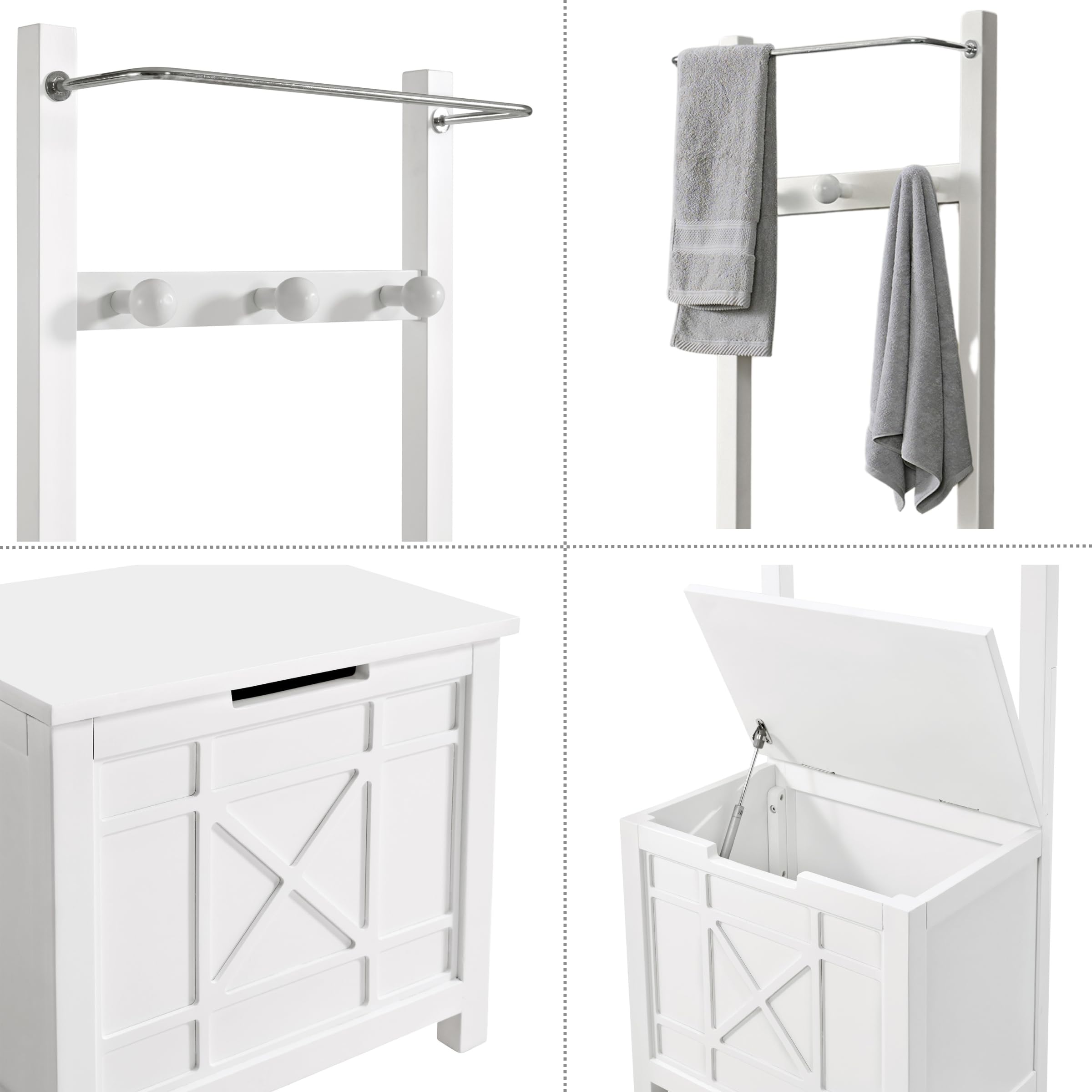 Derby Laundry Hamper with Seat & Towel Rack – Storage Stool for Entryway, Laundry Room, or Bathroom by Alaterre Furniture (White)