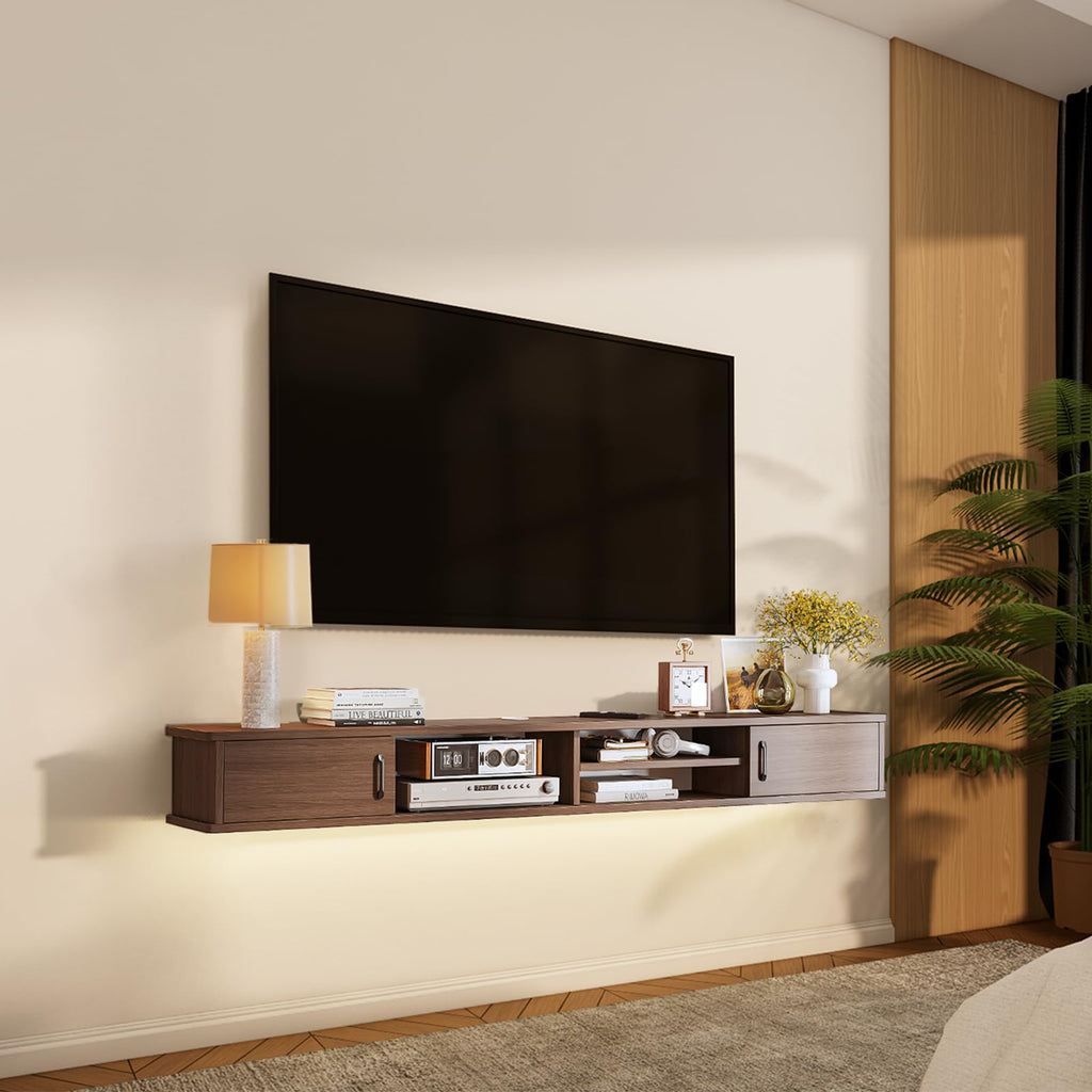 FurniNova Floating TV Stand,66'' Wall Mounted TV Console,Floating TV Shelf,Wall TV Cabinet,Floating Entertainment Shelf,Walnut