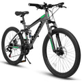 Ecarpat 24 Inch Full Suspension Mountain Bike, 21 Speeds Dual Disc Brake, Men Women Carbon Steel Mountain Bike, Adult Trail Beach Snow Commuter City Bikes