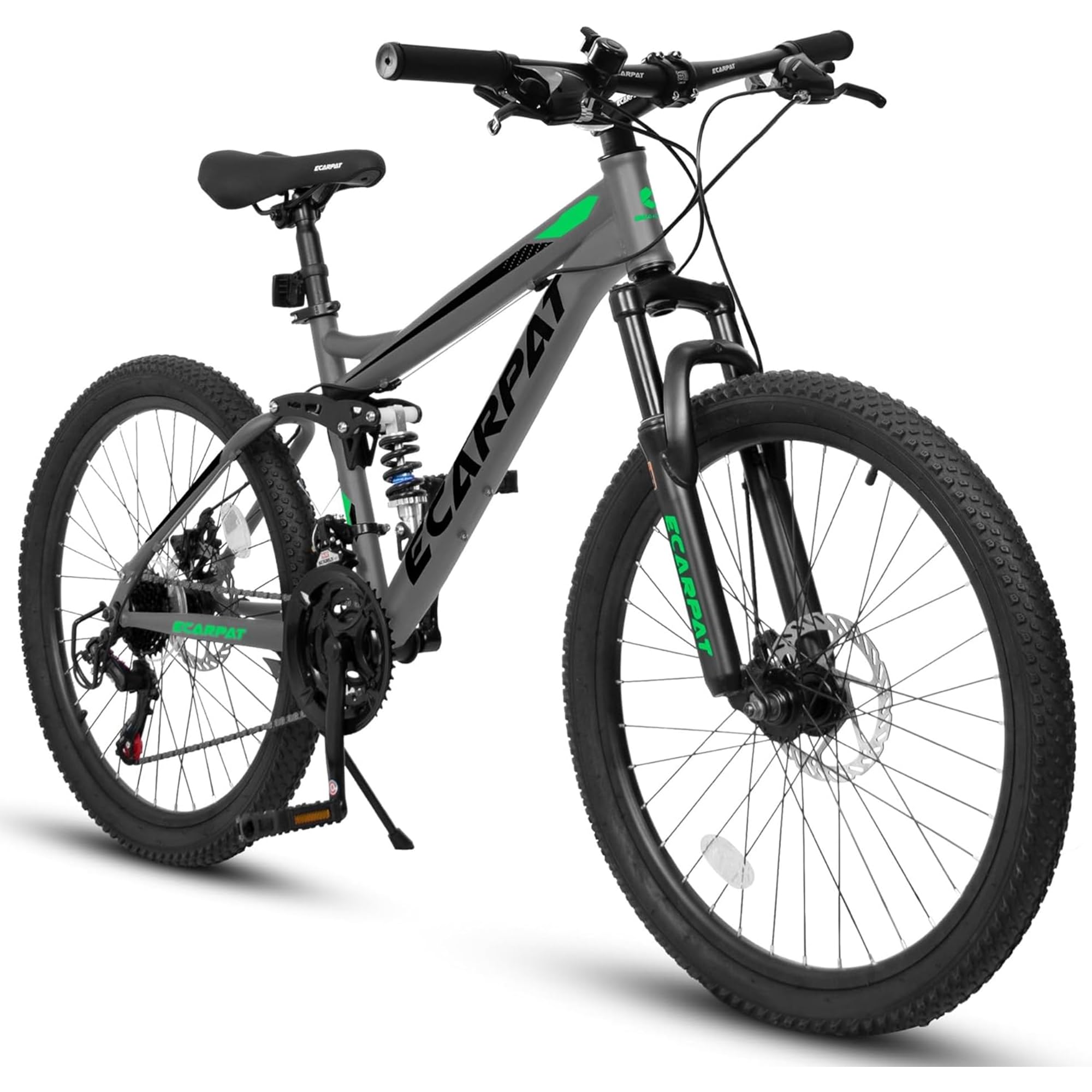 Ecarpat 24 Inch Full Suspension Mountain Bike, 21 Speeds Dual Disc Brake, Men Women Carbon Steel Mountain Bike, Adult Trail Beach Snow Commuter City Bikes