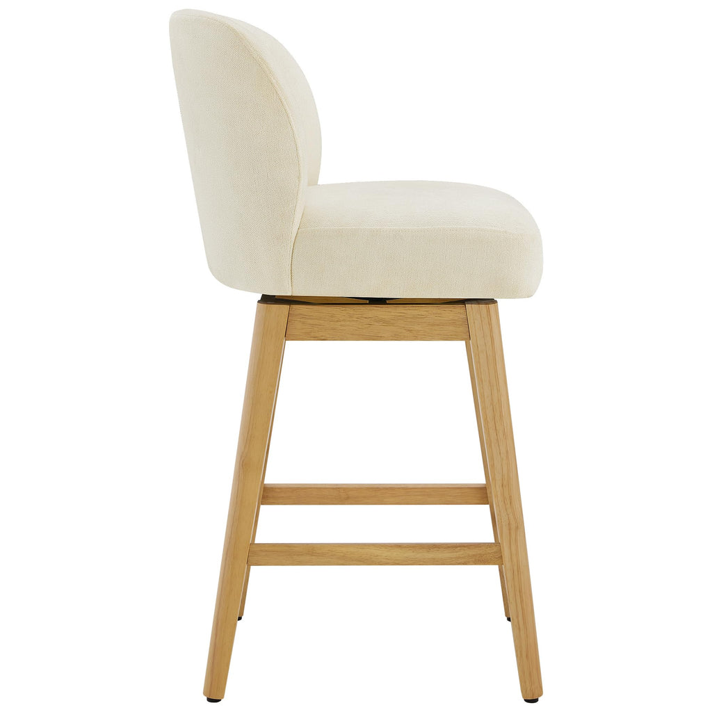 CHITA 26.8" Swivel Counter Height Bar Stools, Modern Upholstered Counter Stools with Back and Wood Legs for Kitchen Island, Home Bar, Set of 2, Cream Fabric