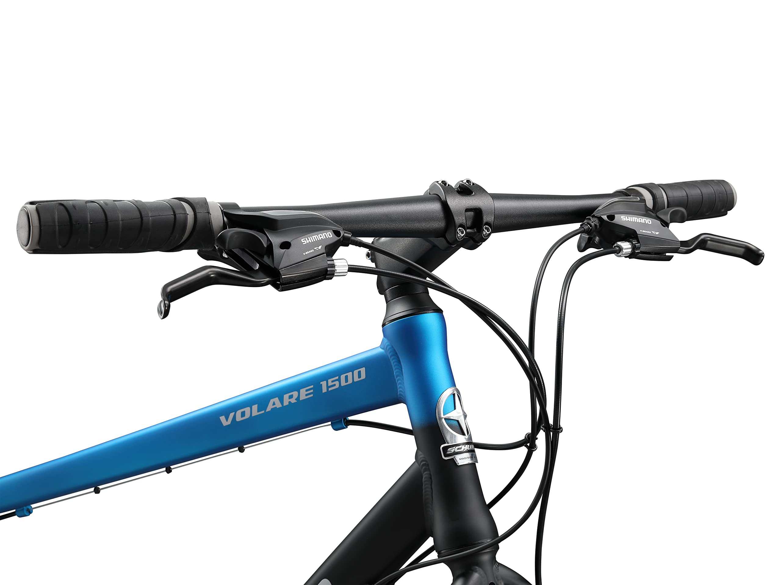 Schwinn Volare 1500 Flat Bar Hybrid Sports Road Bike, Men and Women, 24-Speed, 700c Wheels, 18.5-Inch Aluminum Frame, Mechanical Disc Brakes, Blue/Black