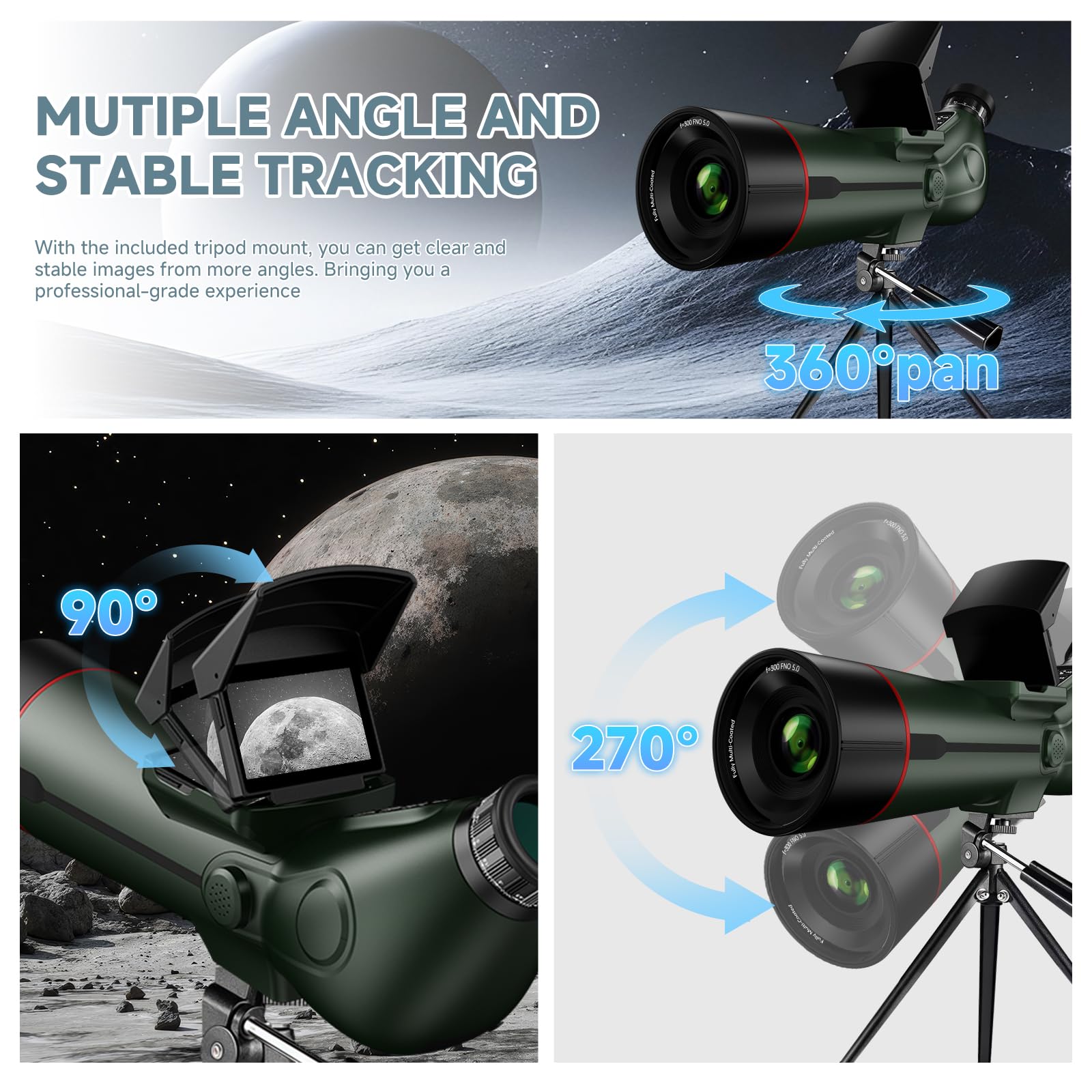 Smart Telescope, Professional Refractor Auto-focus Portable Digital Electronic Telescopes with 4K Astrophotography Camera, Internal And Externat Dual Screens Spotter for Adults and Beginners Astronomy