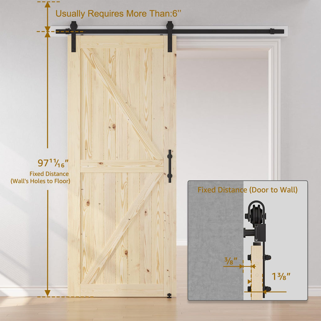 SMARTSTANDARD 36in x 96in Sliding Barn Door with 6.6ft Barn Door Hardware Kit Included, Unfinished Solid Spruce Wood Door, Assembly Required, DIY, Stainable, Natural