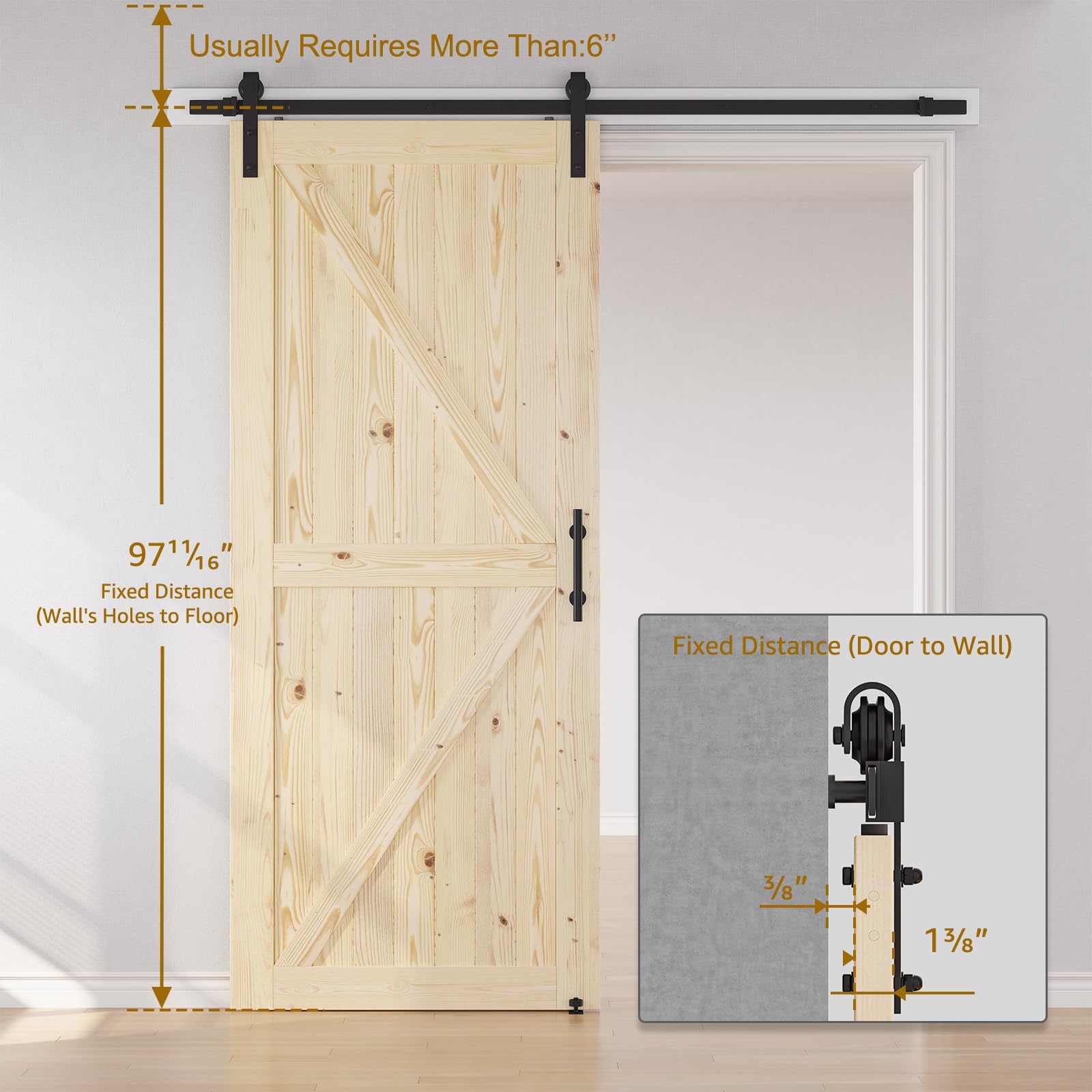 SMARTSTANDARD 36in x 96in Sliding Barn Door with 6.6ft Barn Door Hardware Kit Included, Unfinished Solid Spruce Wood Door, Assembly Required, DIY, Stainable, Natural