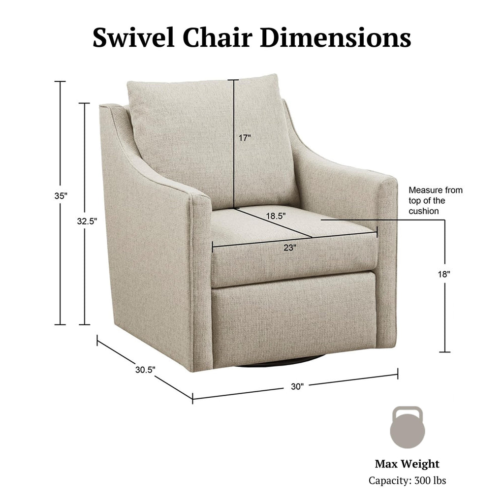 Martha Stewart Amber Swivel Chair for Living Room Barrel Style Bedroom Lounge Removable Foam Seat Cushion Upholstered, Nursery Furniture, Metal Base, Fully Assembled, 30.5" D x 30" W x 35" H, Natural