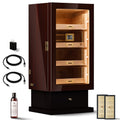 Woodronic Cigar Humidor Cabinet with LED Light, USB Cable & Adapter, Lock & Keys, Spanish Cedar Lining, Accessory Drawer, Hygrometer & Humidifiers, Glossy Ebony Finish, Gift for Fathers, 250 Counts