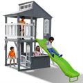 Sportspower Blakely 2-Story Cedar Wooden Playhouse with 8ft Slide, Working Door, Play Kitchen, Mailbox & Doorbell — Elevated Backyard Playhouse for Kids Ages 3–10, Scandinavian Spruce (Gray)