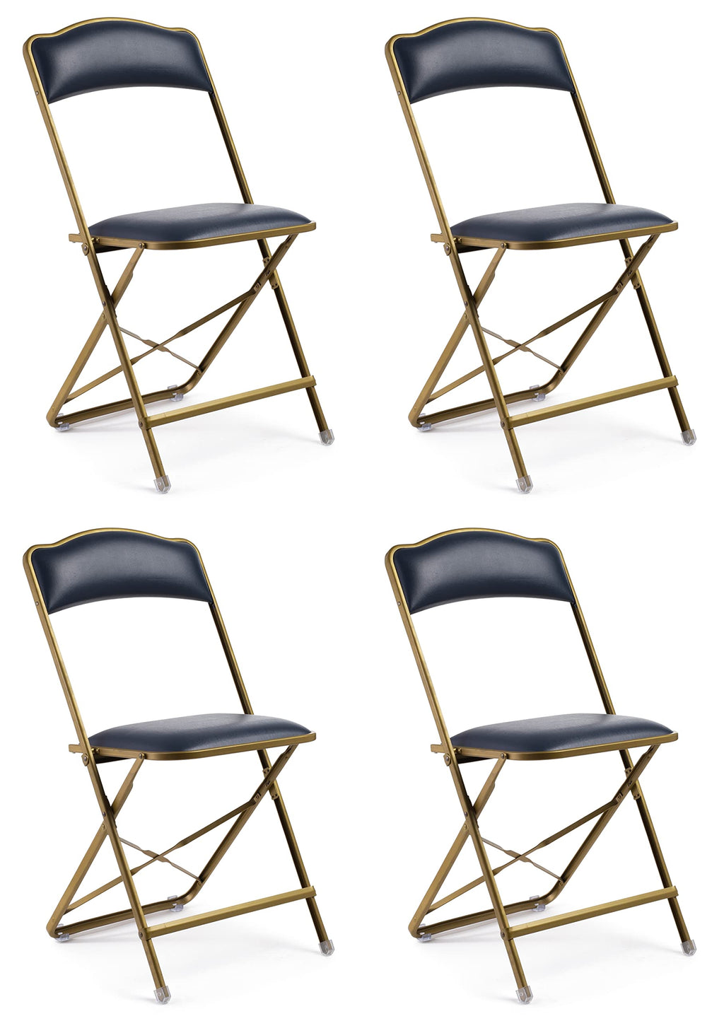 Folding Chairs with Padded Seats 4 Pack - Foldable Chair with Heavy-Duty Steel Frame, Elegant Party Bridge Chairs, Metal Chair for Outside, Home, Office, Indoor & Outdoor Events - Gold/Navy