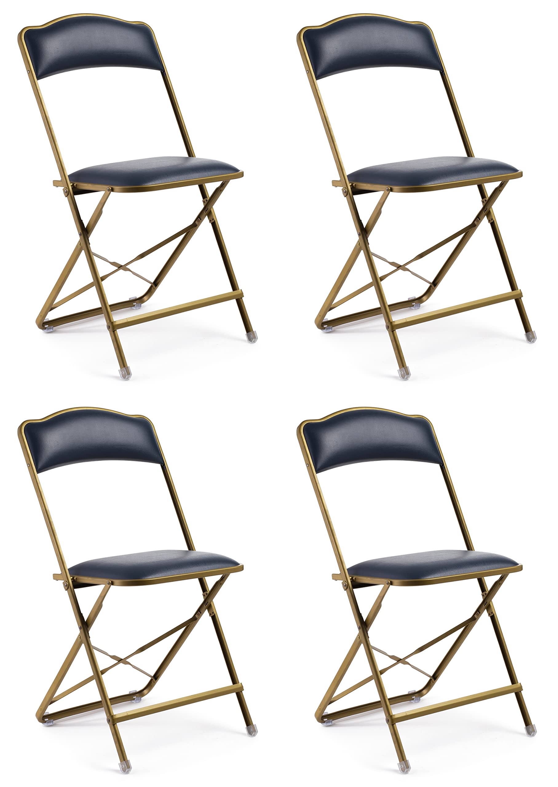 Folding Chairs with Padded Seats 4 Pack - Foldable Chair with Heavy-Duty Steel Frame, Elegant Party Bridge Chairs, Metal Chair for Outside, Home, Office, Indoor & Outdoor Events - Gold/Navy