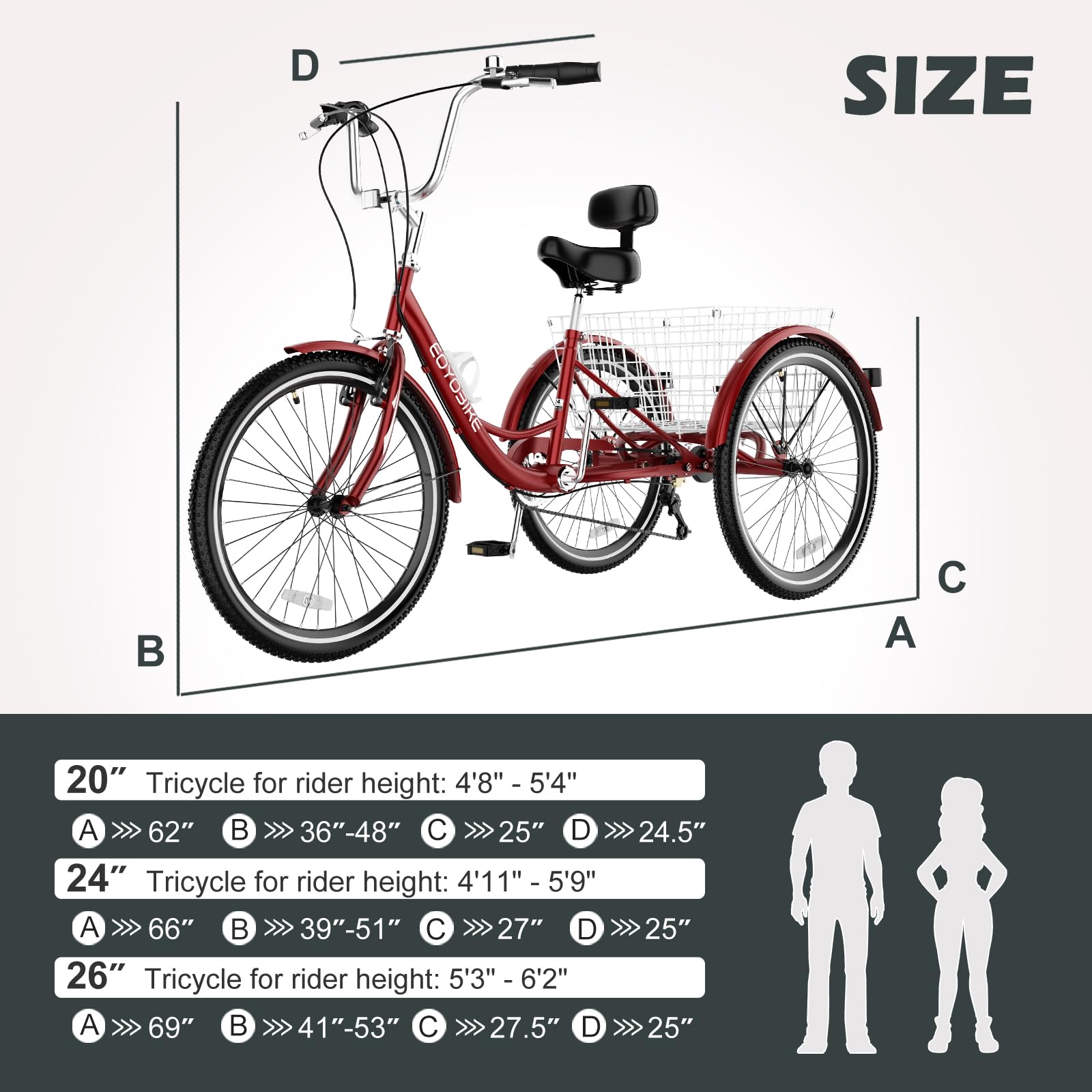 ABORON Adults Tricycle, 3 Wheels Bike for Adult, Tricycle for Adults, Double-Wall Wheel Rims, Tricycle for Women Men Exercise Outdoor Sports