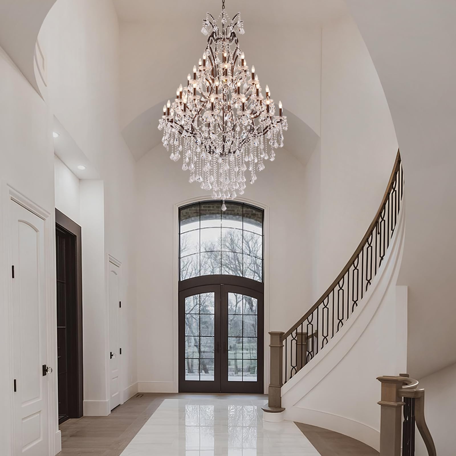 HUANXISHA 42 Lights Large Crystal Chandeliers for High Ceilings Maria Theresa Chandelier Light Fixture Vintage Chandelier for Foyer Hallway Entryway Staircase Brown 75" H x 49.2" D